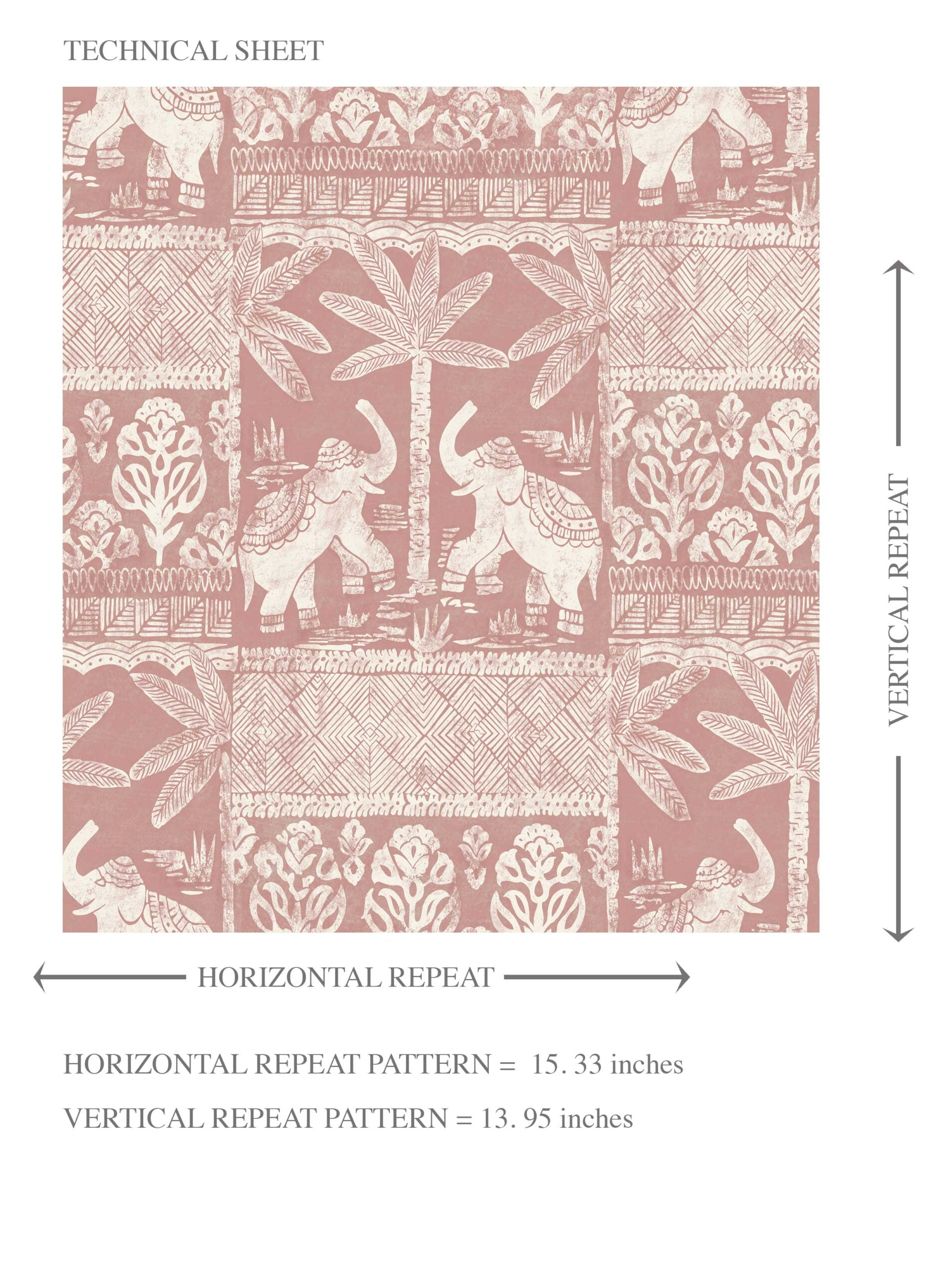 Ethnic/ Heritage Elephants & Animals Print Kids Room Wallpaper Sample (Pink/ White)