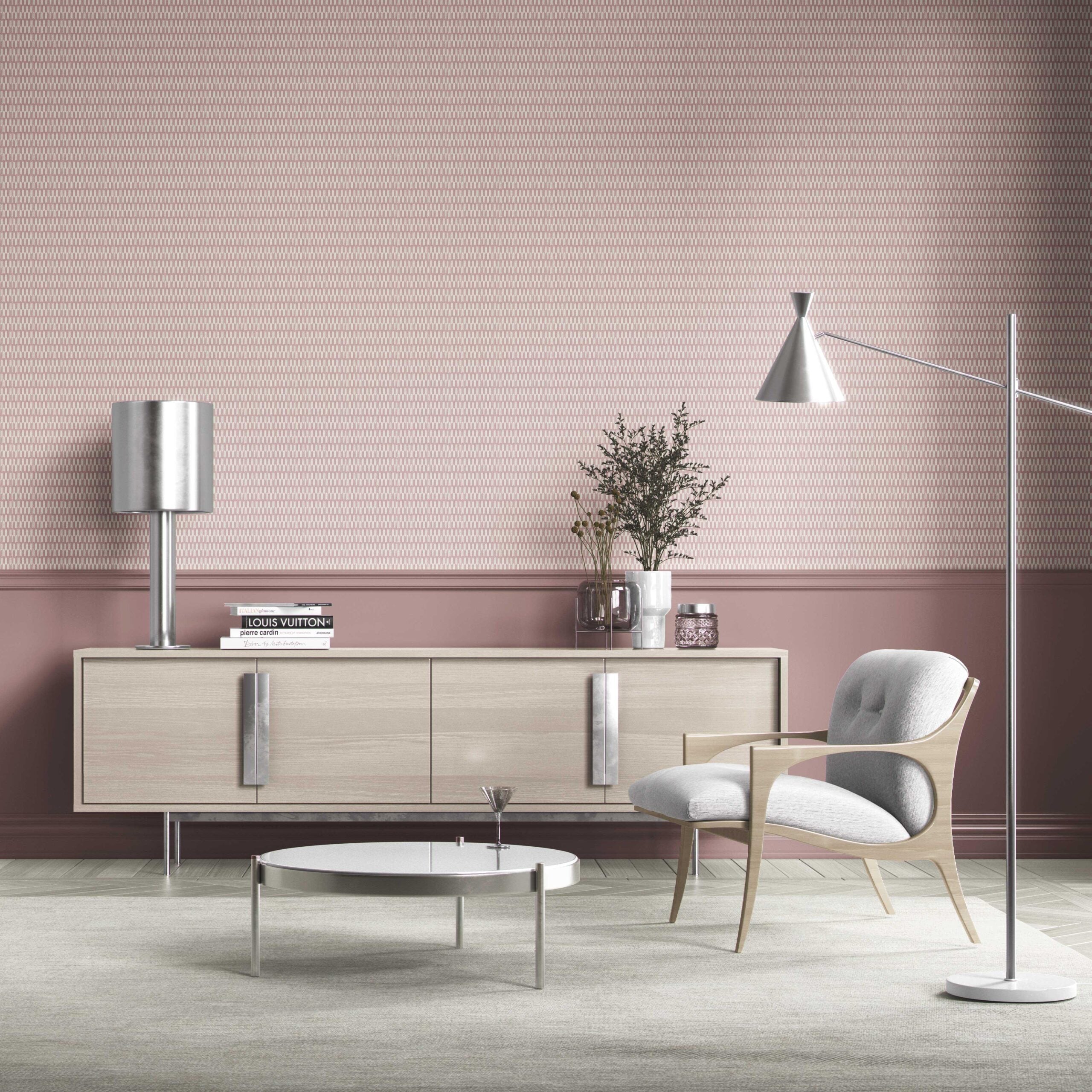 Modern Geometric Micro-Print Bathroom Wallpaper Sample (Pink/ White)