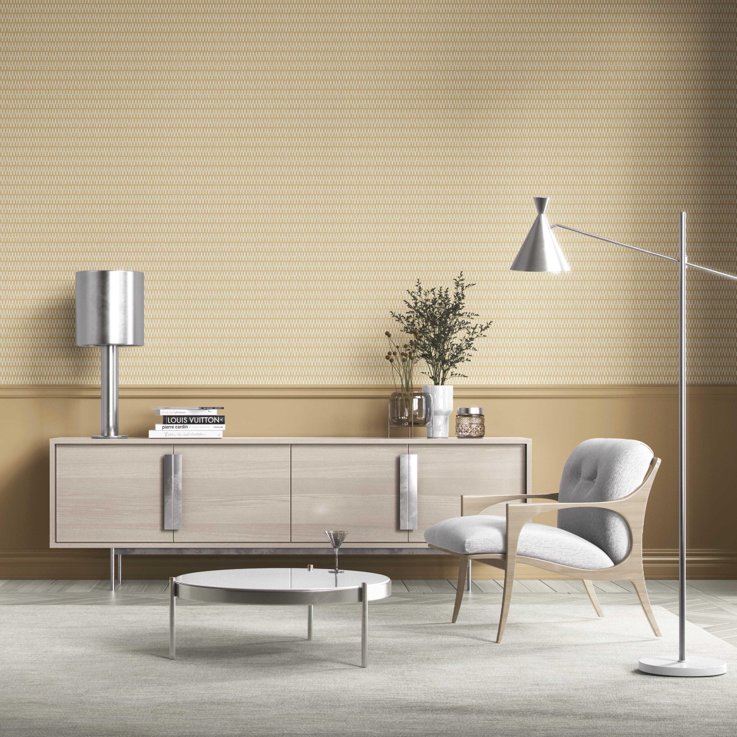 Modern Geometric Micro-Print Bathroom Wallpaper Sample (Yellow/ White)