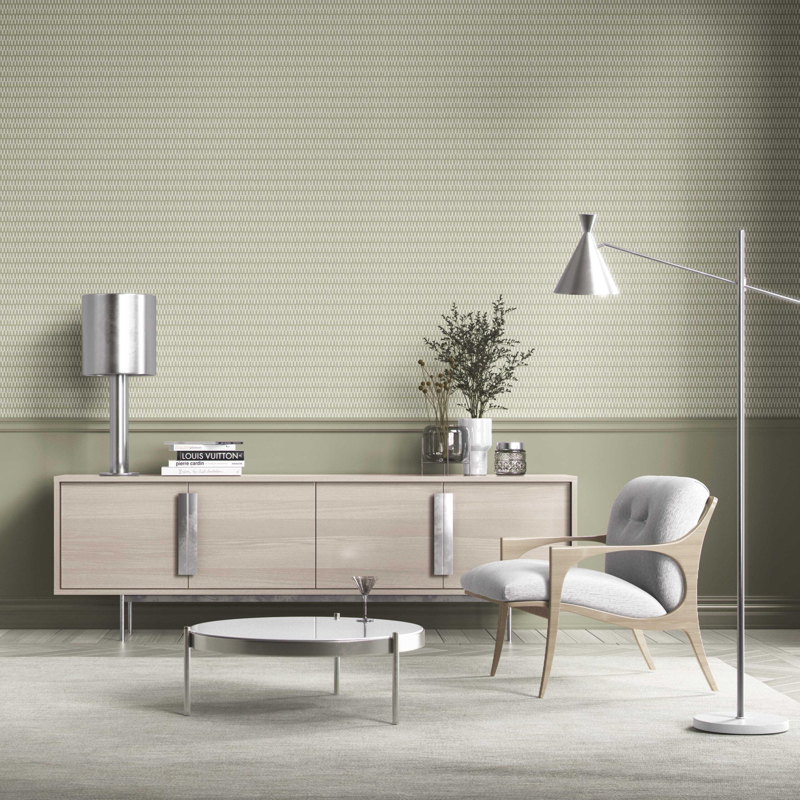 Modern Geometric Micro-Print Bathroom Wallpaper Sample (Light Olive Green)
