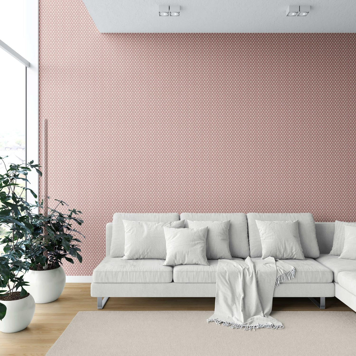 Small-Scale Geometric Print Shower Toilet Wallpaper (Blush Pink/ White)
