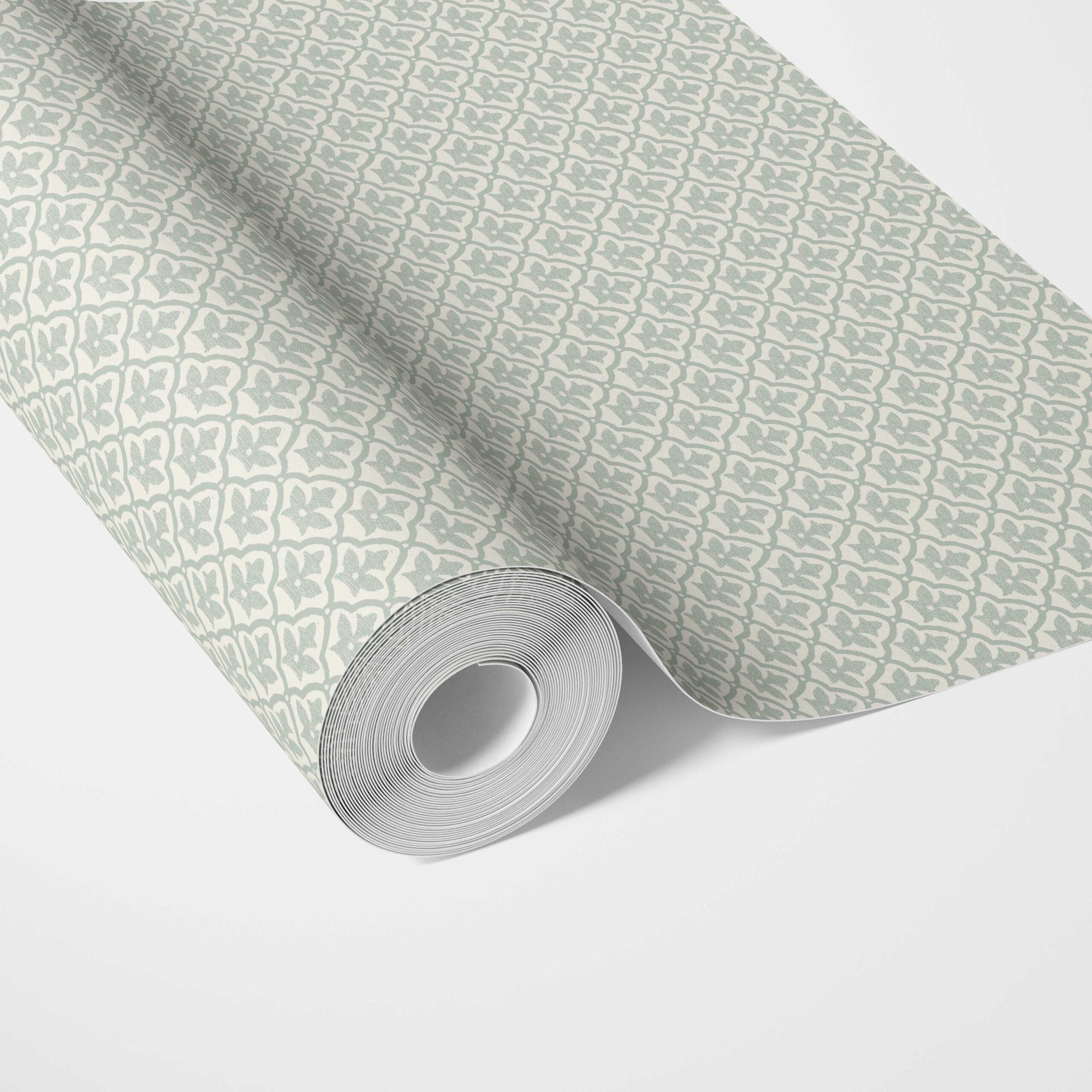 Small-Scale Floral Lattice Traditional Wallpaper (Duck Egg Blue/ White)