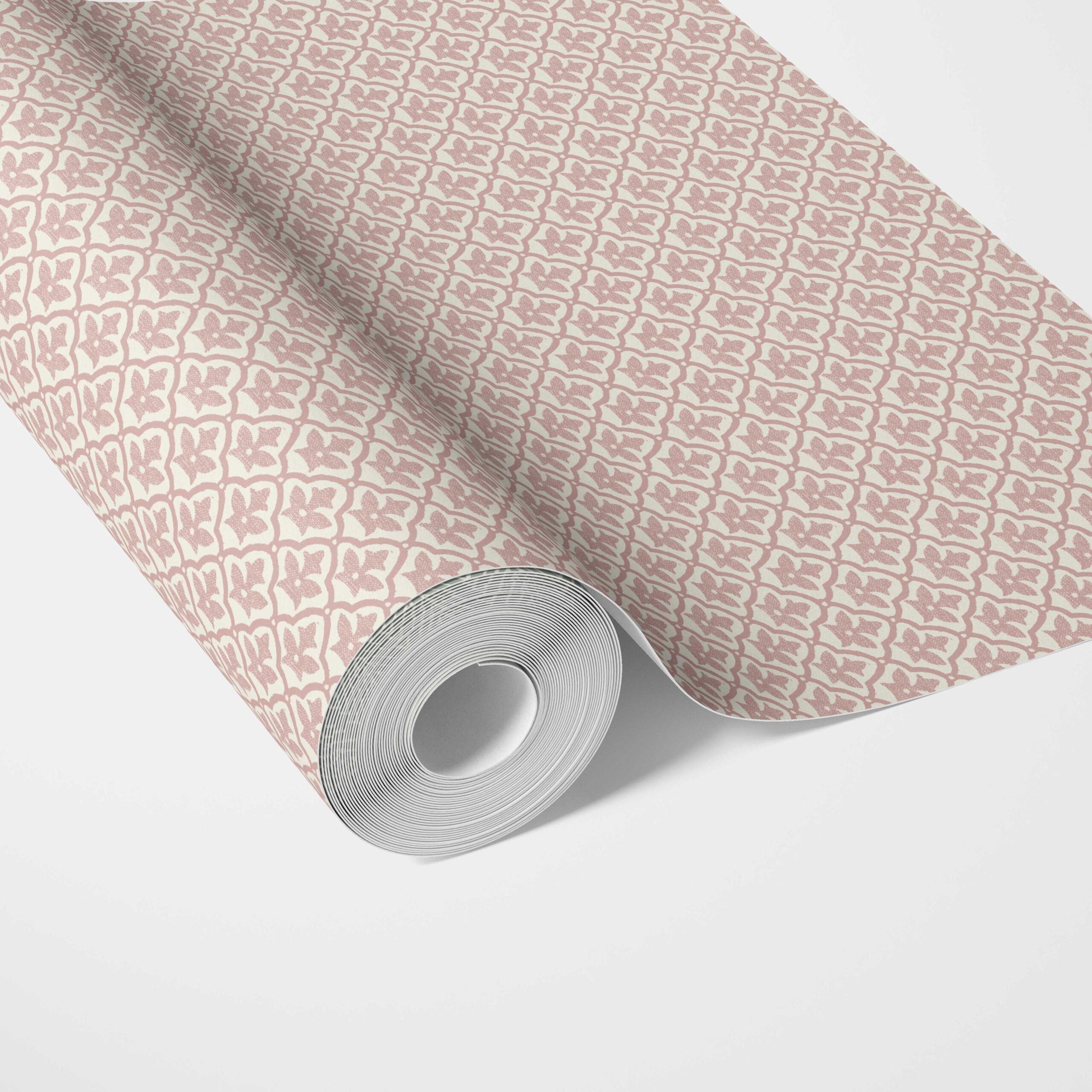 Small-Scale Floral Lattice Traditional Wallpaper Sample (Pink/ White)