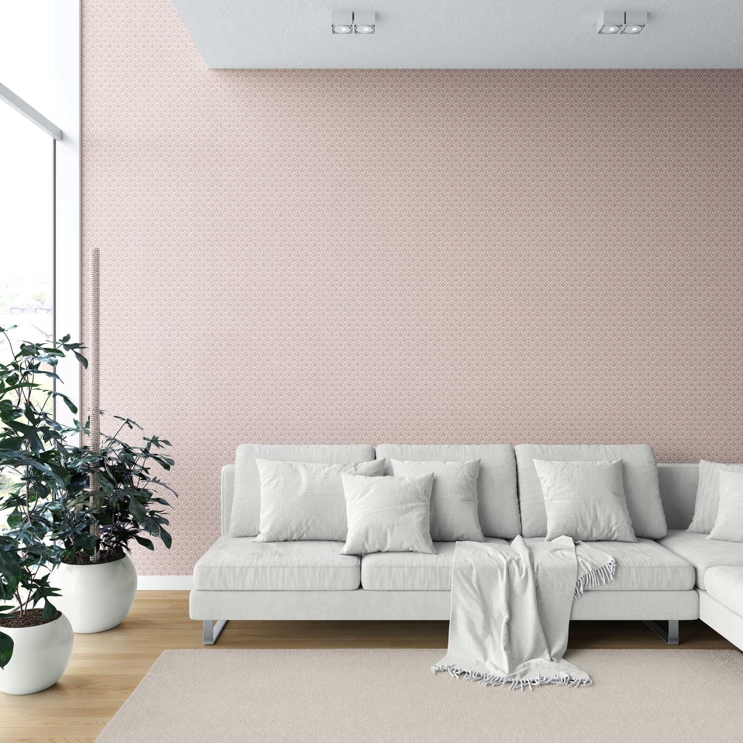 Small-Scale Floral Lattice Shower Toilet Wallpaper Sample (Pink/ White)