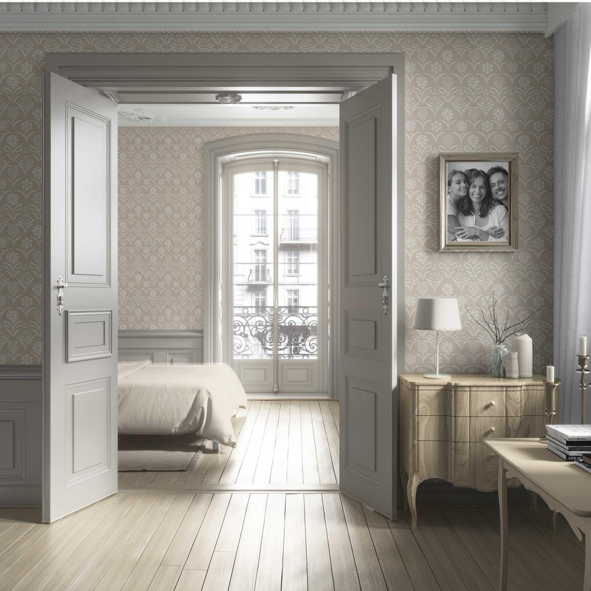 Modern Neural-Toned Floral/ Botanical Living Room Wallpaper Sample (Beige/ White)