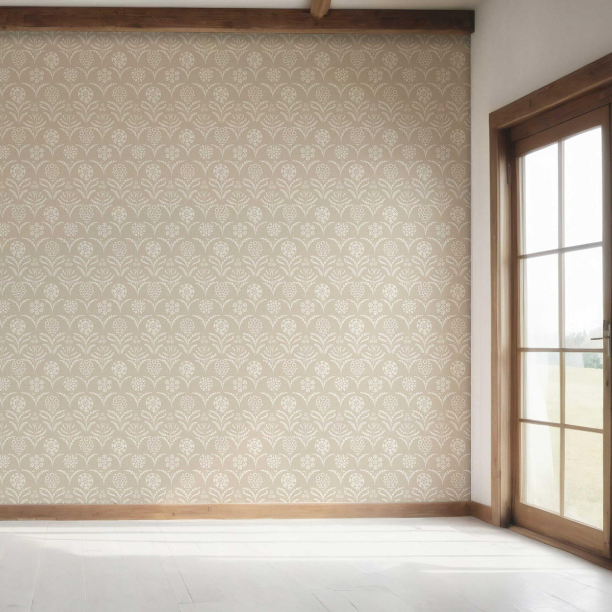 Modern Neural-Toned Floral/ Botanical Bedroom Wallpaper (Beige/ White)