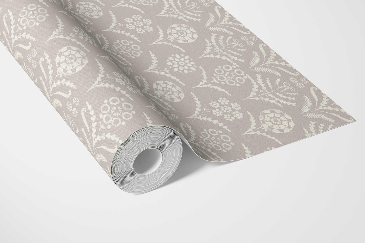 Modern Neural-Toned Floral/ Botanical Bathroom Wallpaper Sample (Gray/ Taupe)