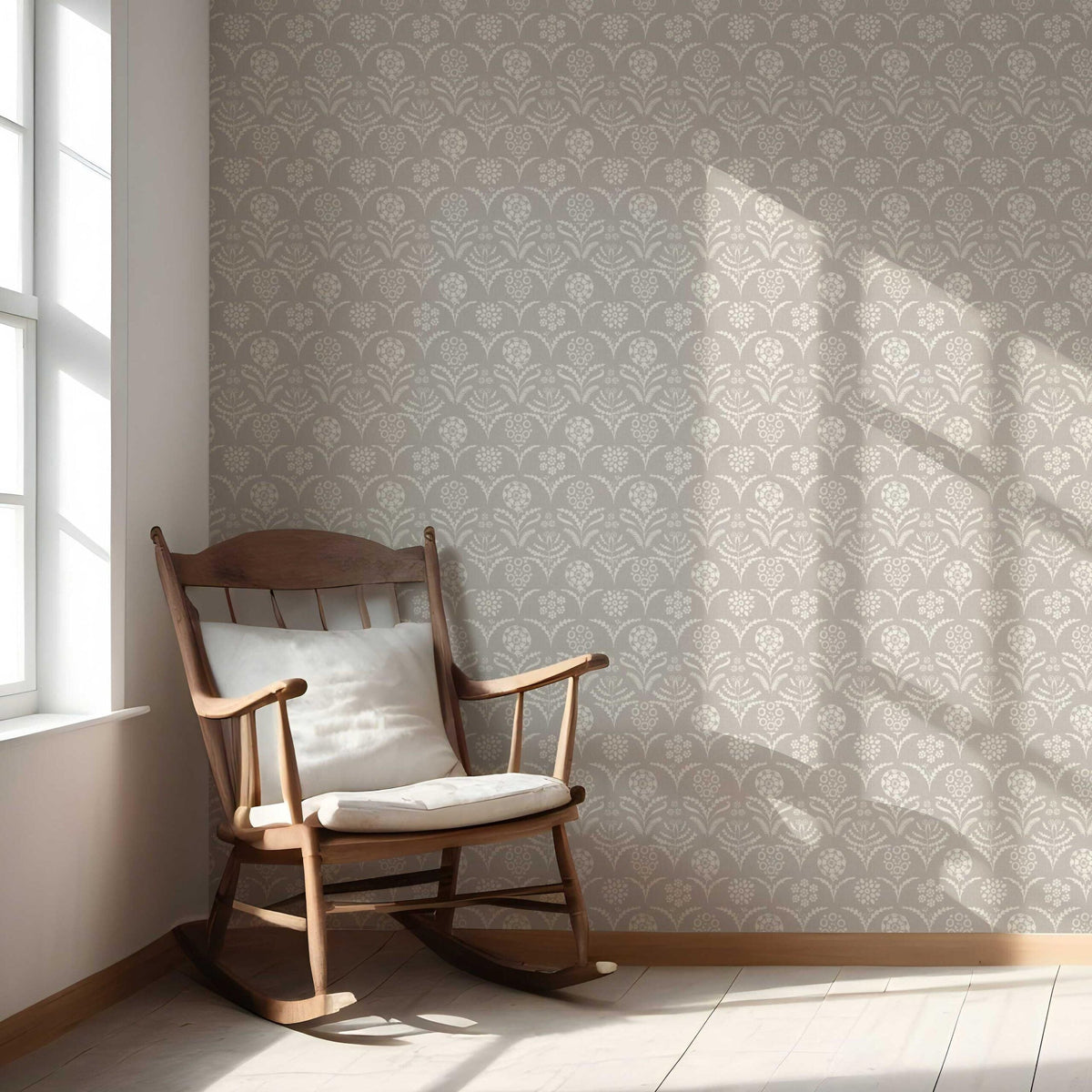 Modern Neural-Toned Floral/ Botanical Nursery Wallpaper (Gray/ Taupe)