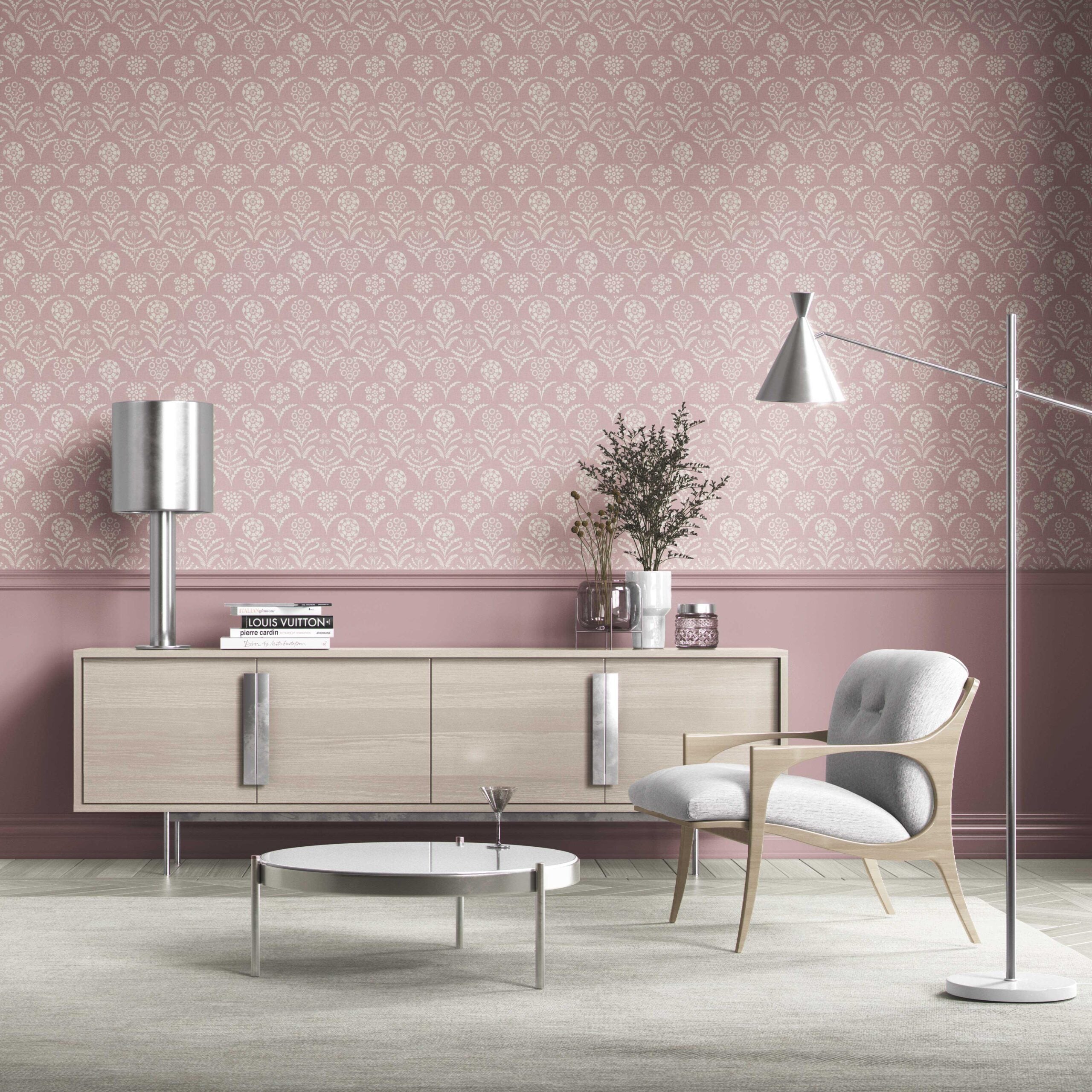 Modern Floral Botanical Nursery Wallpaper (Pink/ White)