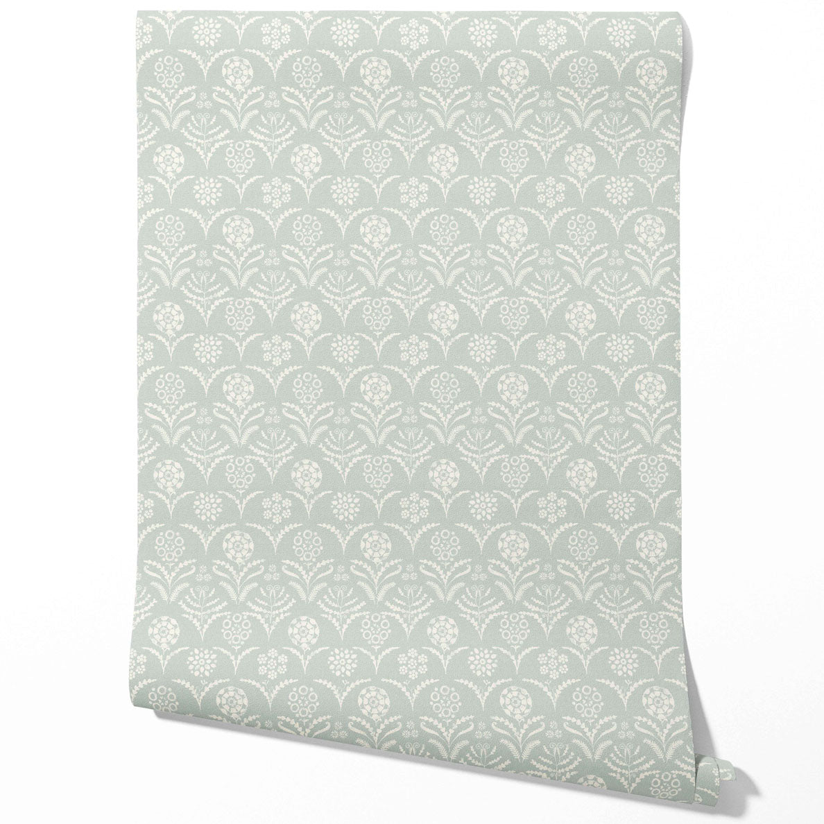 Modern Floral Botanical Traditional Wallpaper (Duck Egg Blue/ White)
