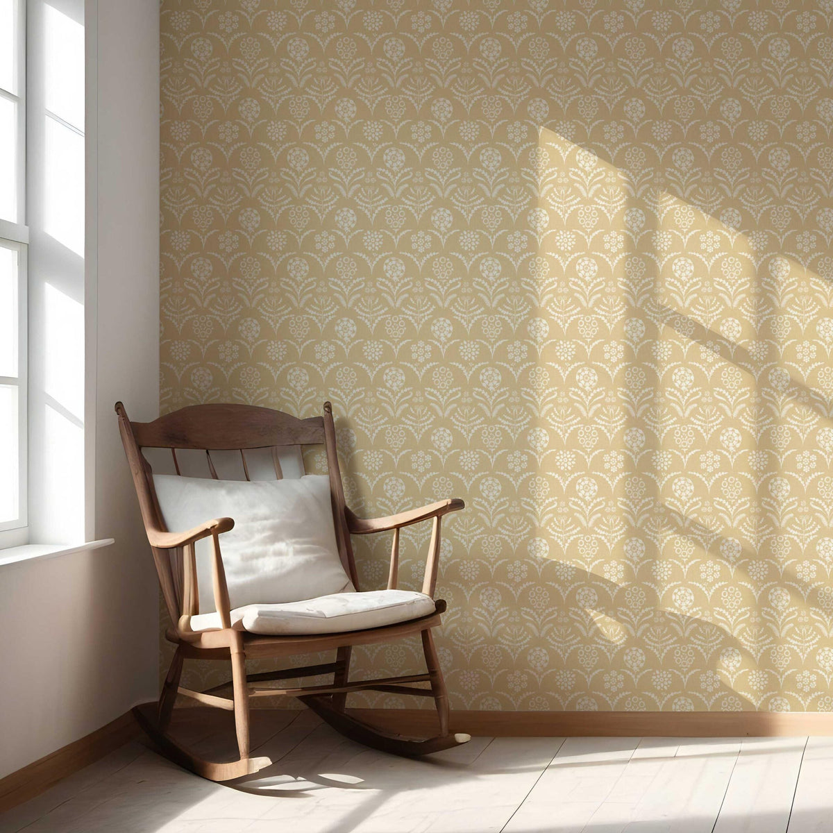 Modern Floral Botanical Kitchen Wallpaper Sample (Yellow/ White)