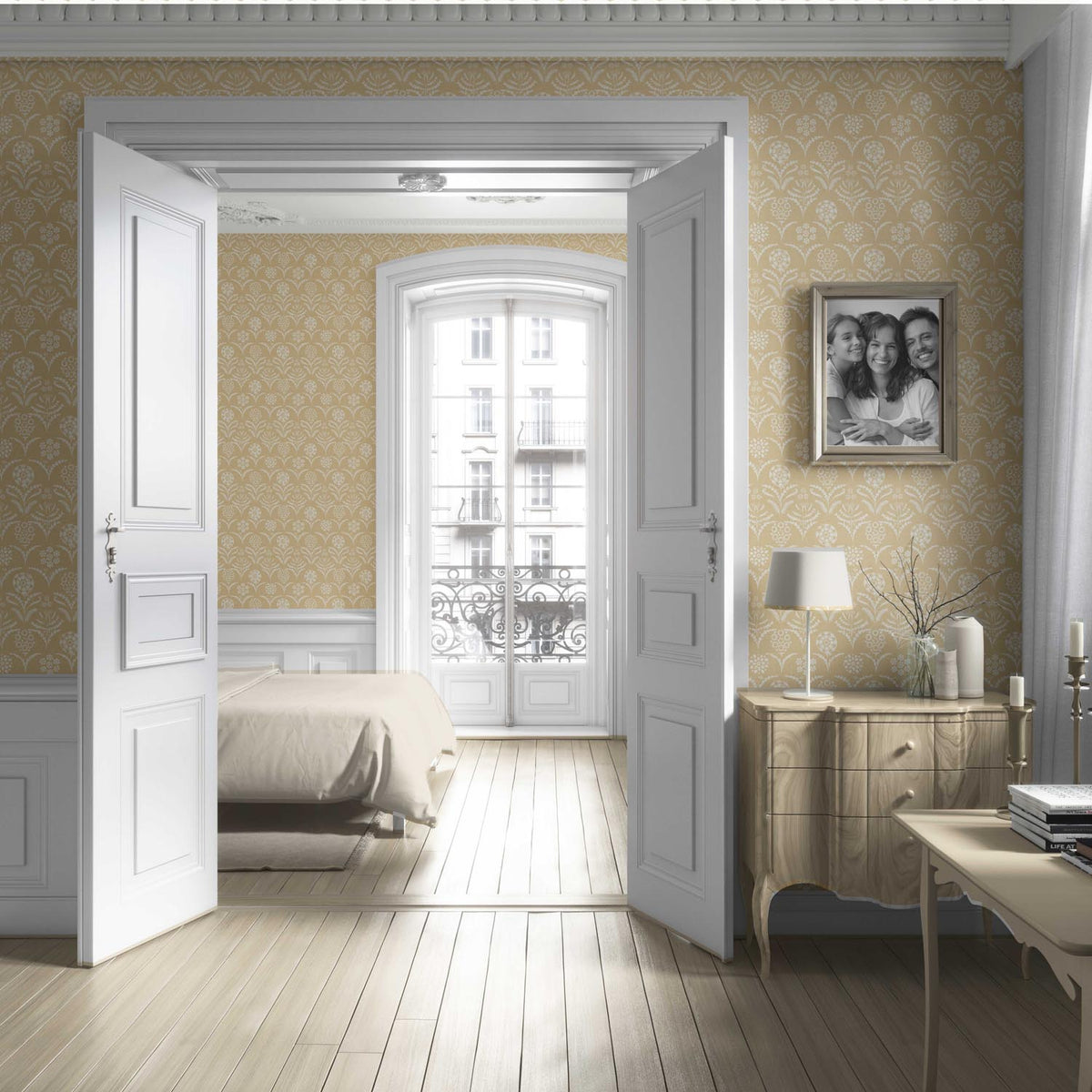Modern Floral Botanical Living Room Wallpaper (Yellow/ White)