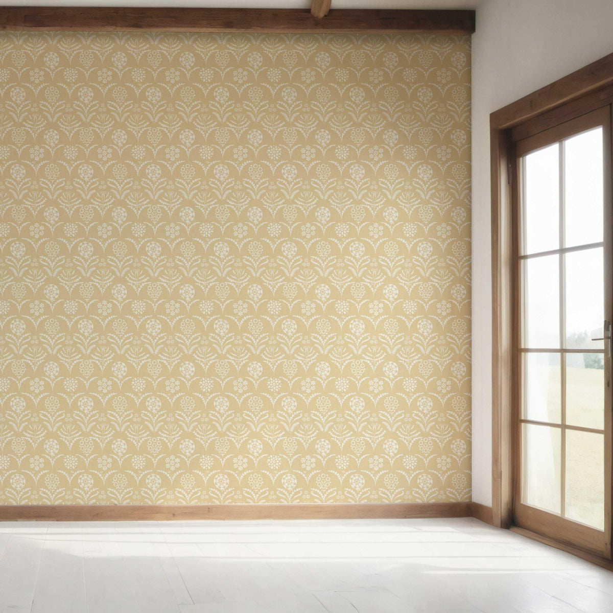 Modern Floral Botanical Bedroom Wallpaper (Yellow/ White)