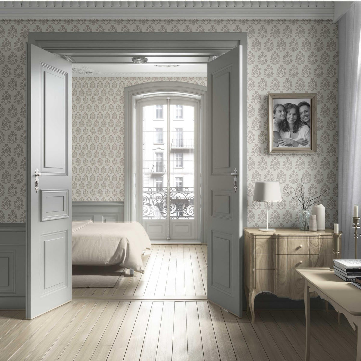 Vintage-Inspired Floral Block Print Living Room Wallpaper (Cream/ Beige/ Greige)