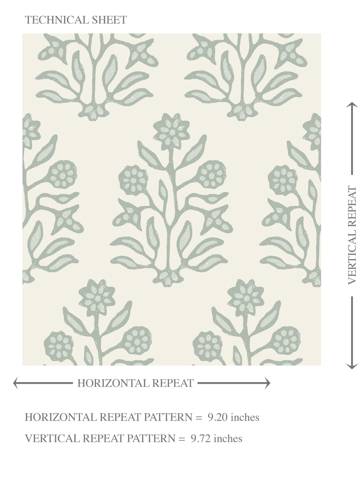 Vintage-Inspired Floral Block Print Kids Room Wallpaper (Cream/ Sage Green)