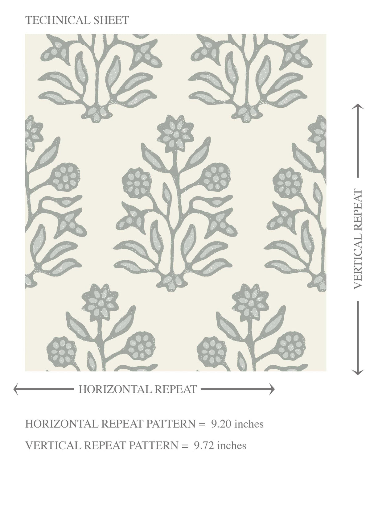 Neutral-Toned Botanical Floral Block Print Kids Room Wallpaper Sample (Sage Gray/ Cream)