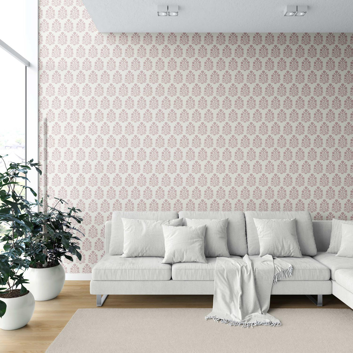 Vintage-Inspired Floral Block Print Shower Toilet Wallpaper (Pink/ Cream)
