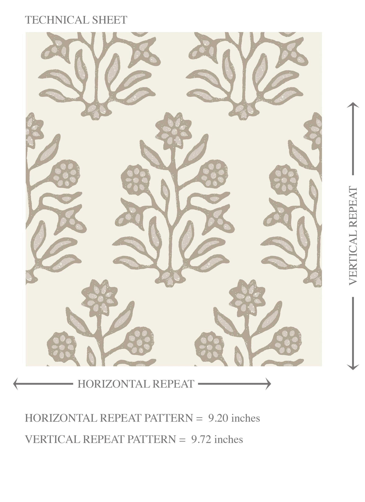 Neutral-Toned Botanical Floral Block Print Kids Room Wallpaper (Brown/ Beige/ Cream)