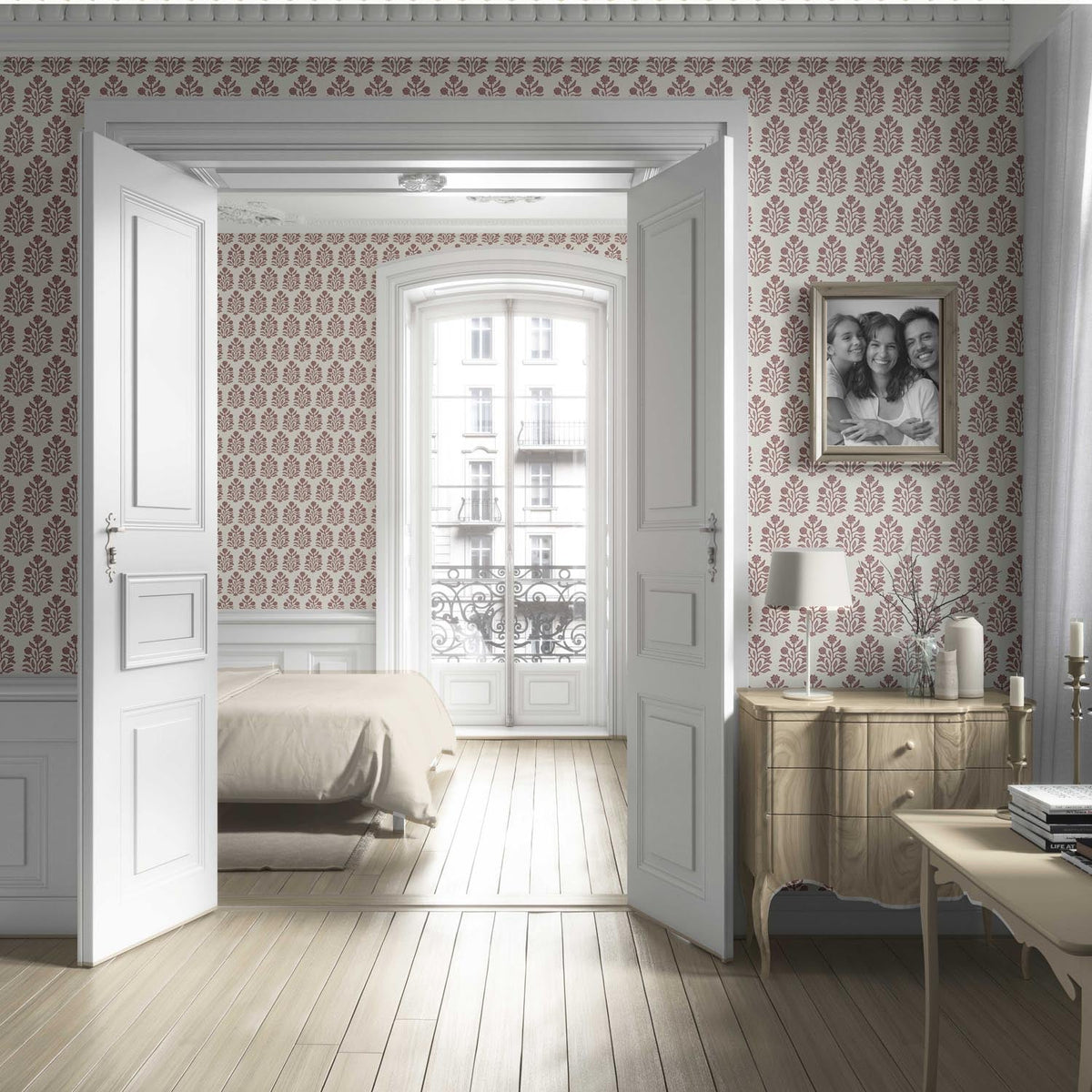 Vintage-Inspired Floral Block Print Living Room Wallpaper Sample (Mauve Pink/ Cream)