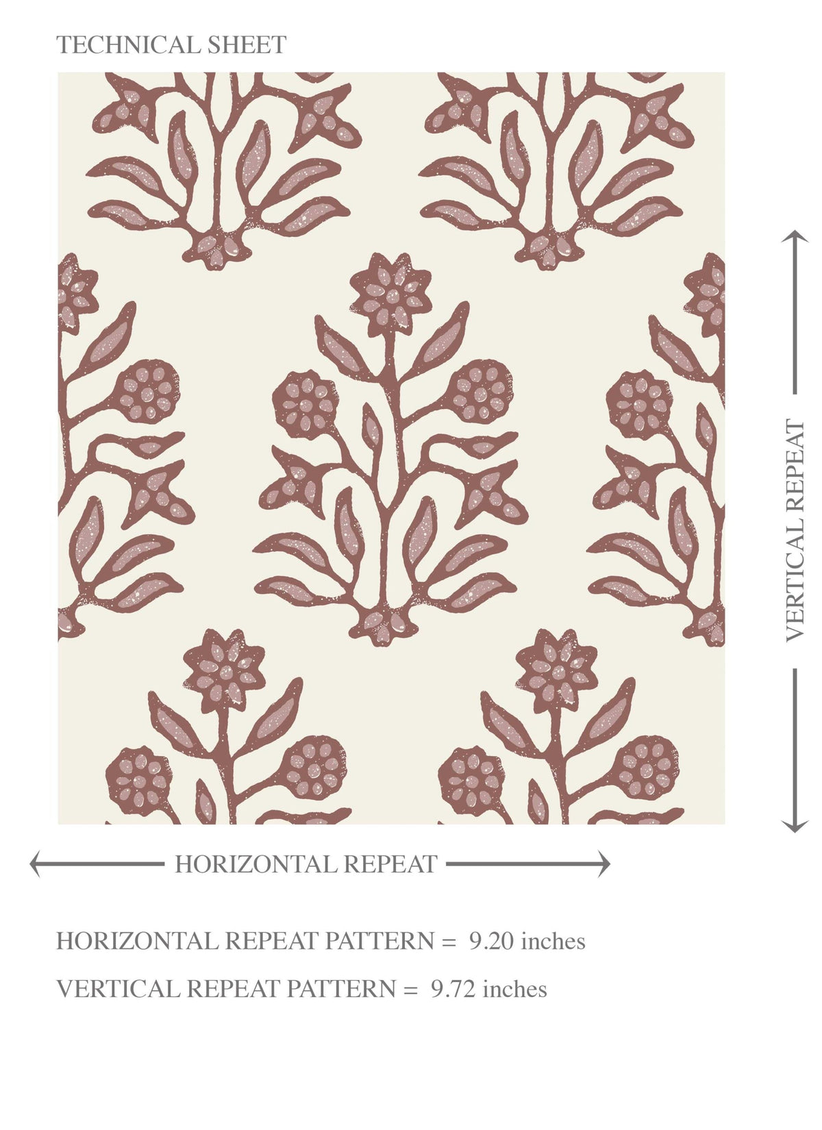Vintage-Inspired Floral Block Print Kids Room Wallpaper (Mauve Pink/ Cream)