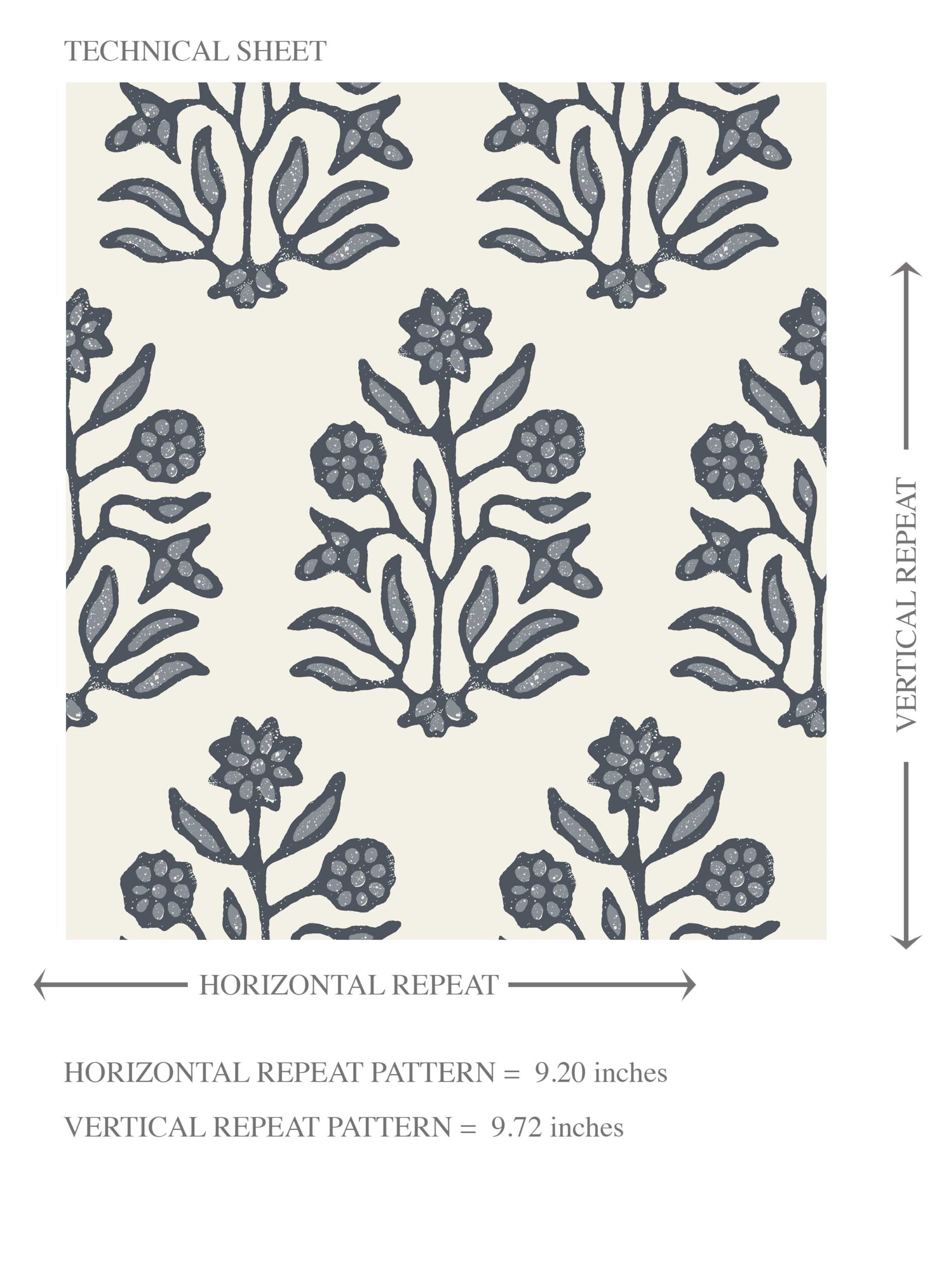 Vintage-Inspired Floral Block Print Kids Room Wallpaper (Navy Blue/ Cream)