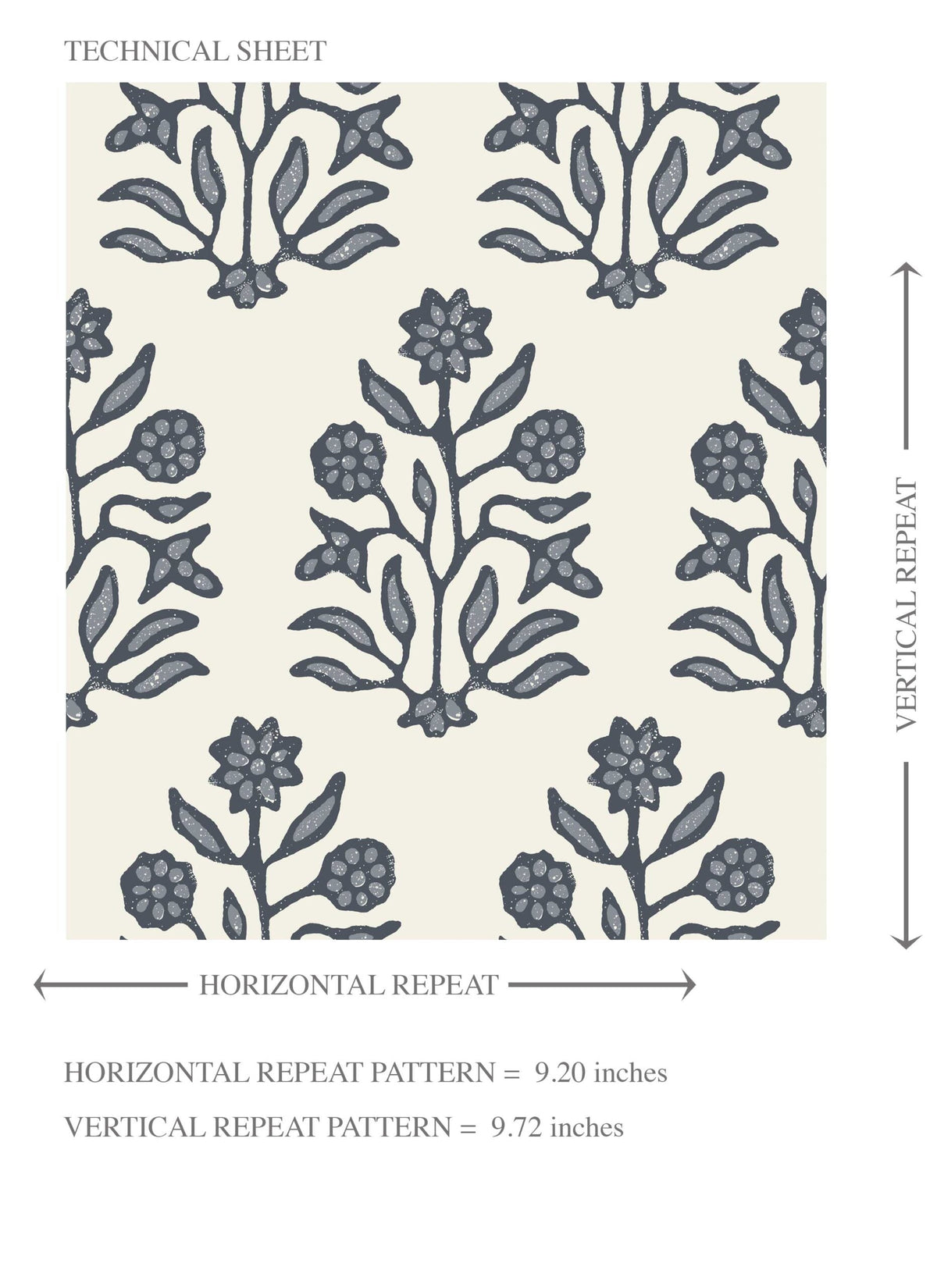 Vintage-Inspired Floral Block Print Kids Room Wallpaper (Navy Blue/ Cream)
