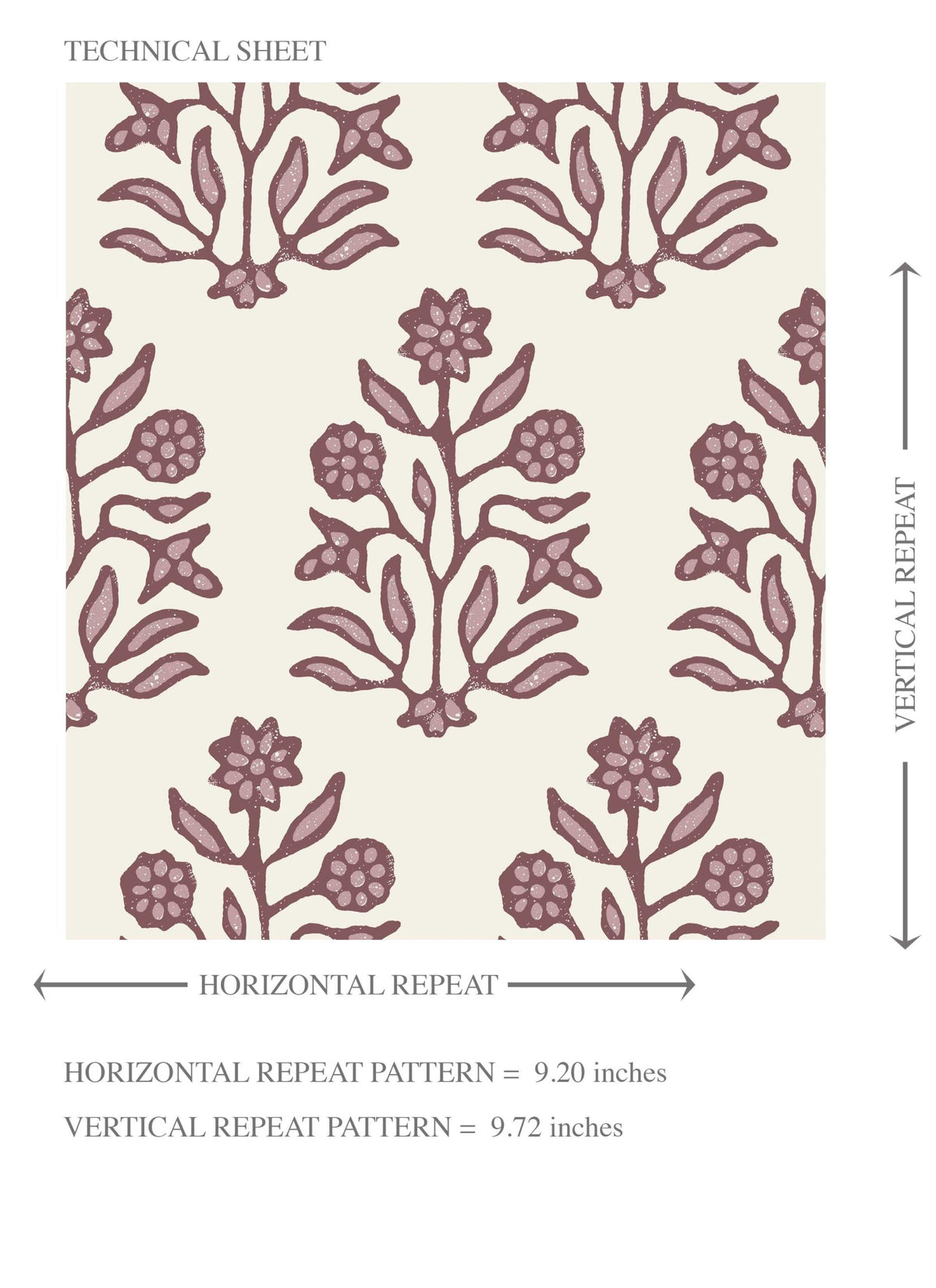 Vintage-Inspired Floral Block Print Kids Room Wallpaper (Deep Pink/ Cream)