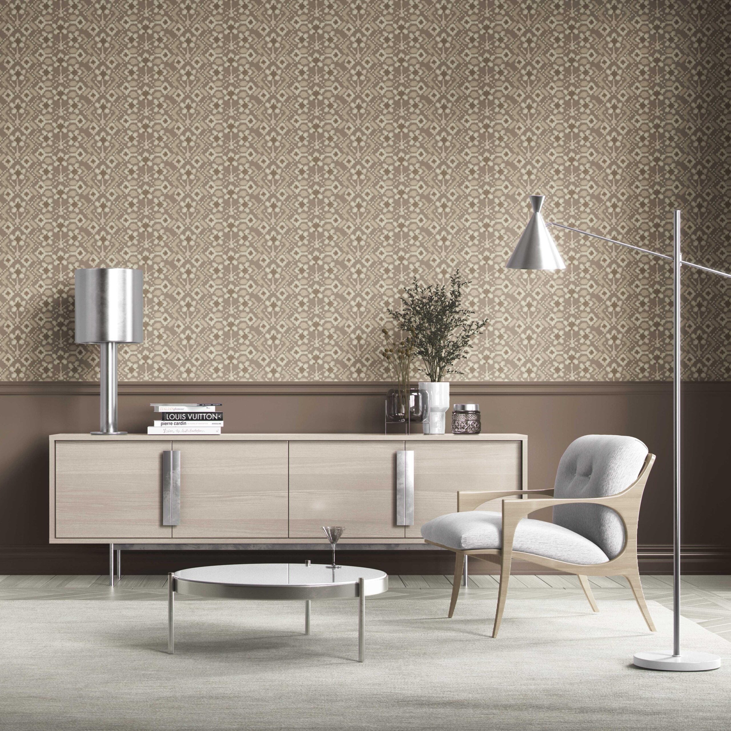 Modern Neutral-Toned Botanical Floral Kitchen Wallpaper (Brown/ Beige/ Cream/ Taupe )