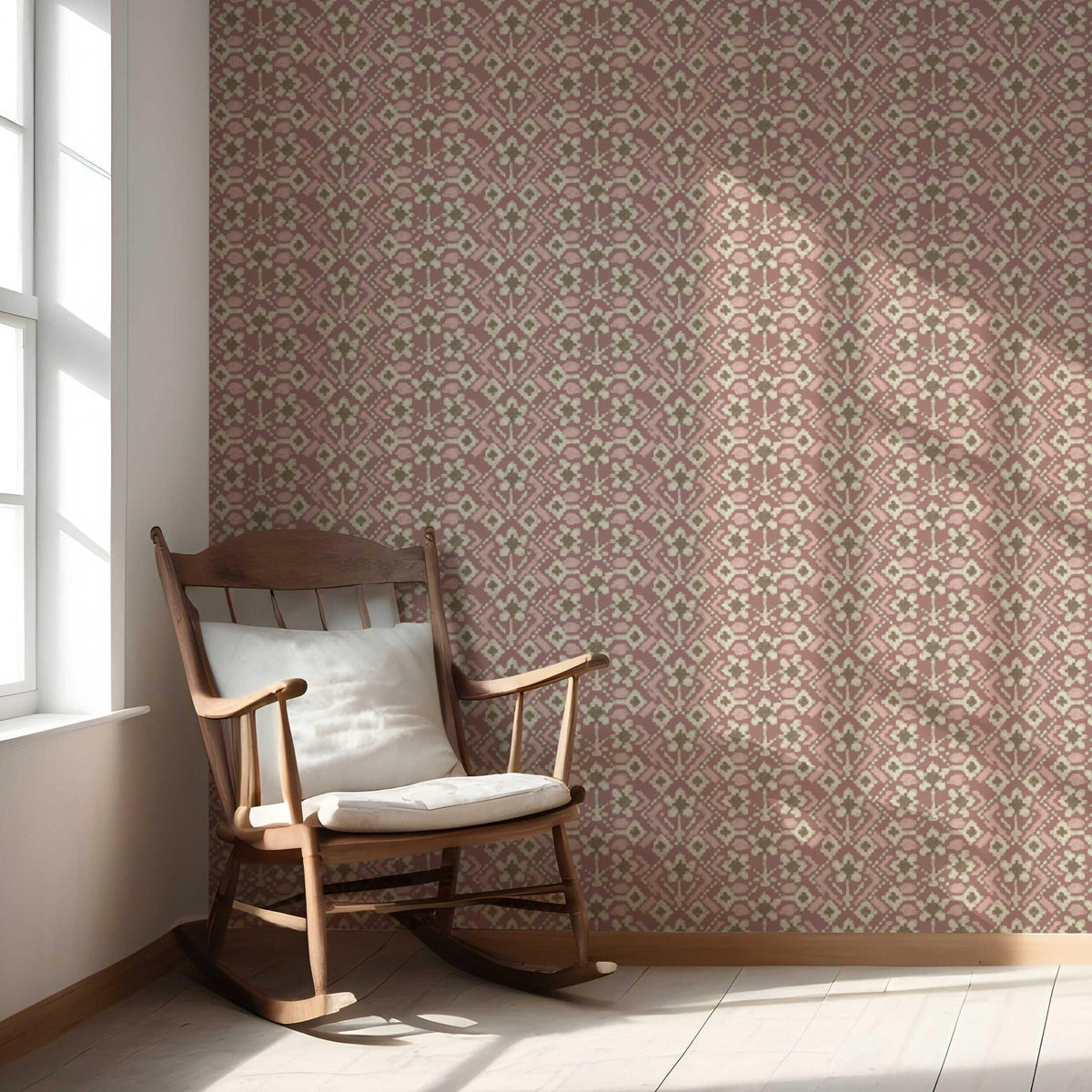 Modern Botanical Floral Nursery Wallpaper Sample (Peach/ Dusky Pink/ Beige)
