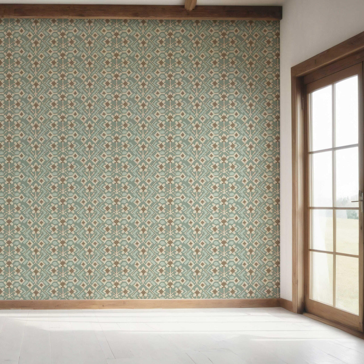 Modern Botanical Floral Bedroom Wallpaper (Sage Green/ Beige)