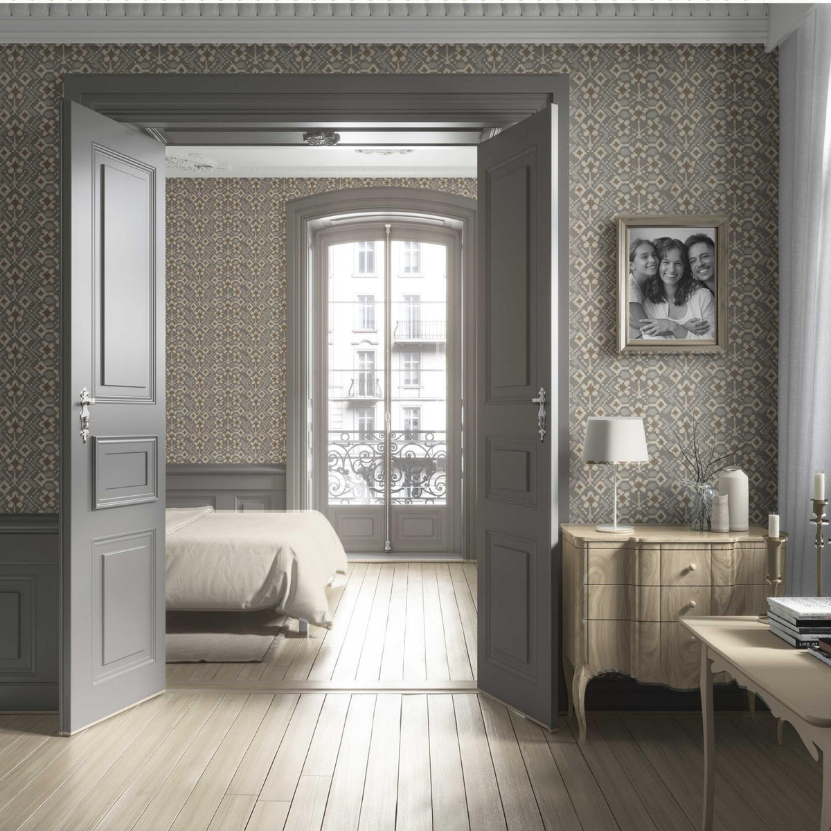 Modern Neutral-Toned Botanical Floral Living Room Wallpaper Sample (Brown/ Taupe/ Beige)