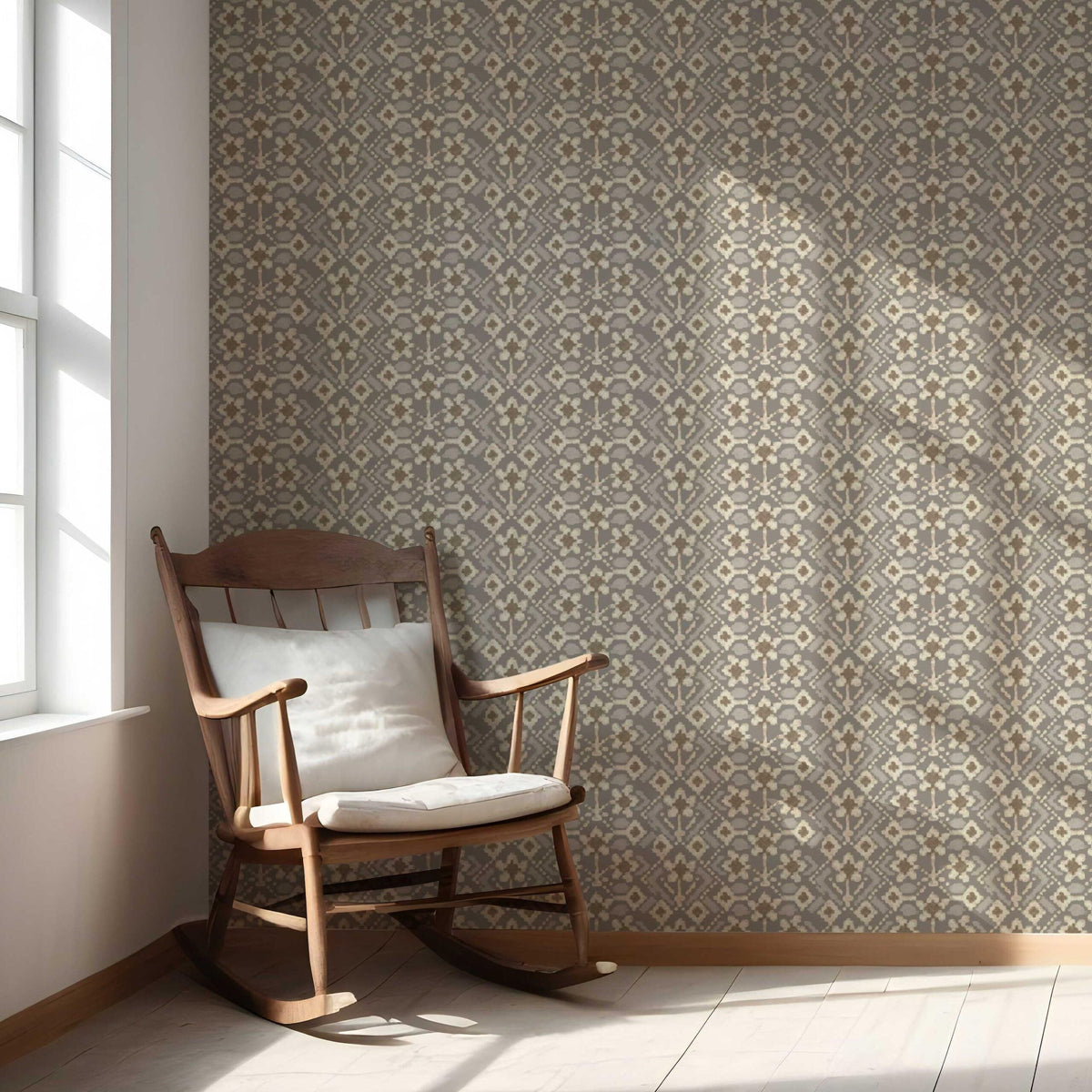 Modern Neutral-Toned Botanical Floral Nursery Wallpaper Sample (Brown/ Taupe/ Beige)