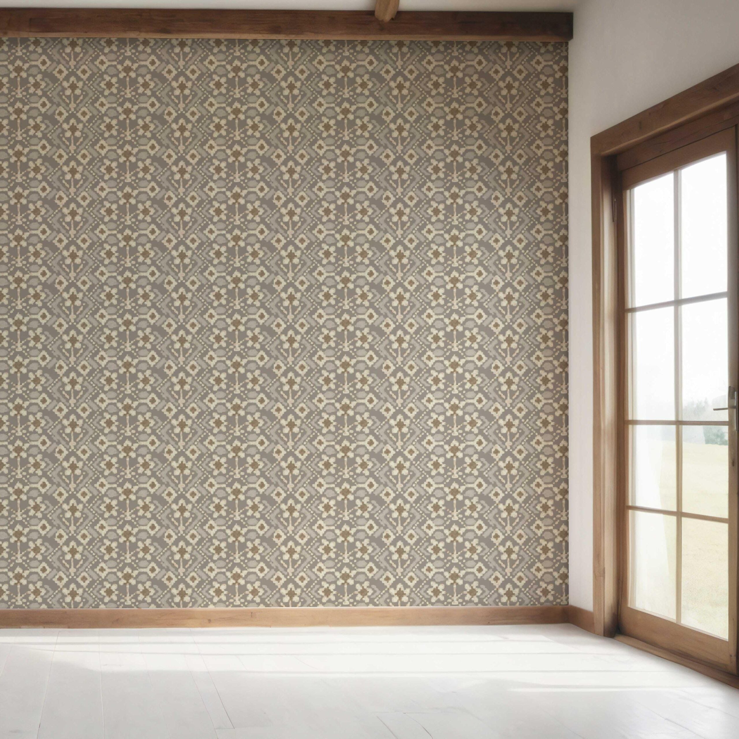 Modern Neutral-Toned Botanical Floral Bedroom Wallpaper Sample (Brown/ Taupe/ Beige)