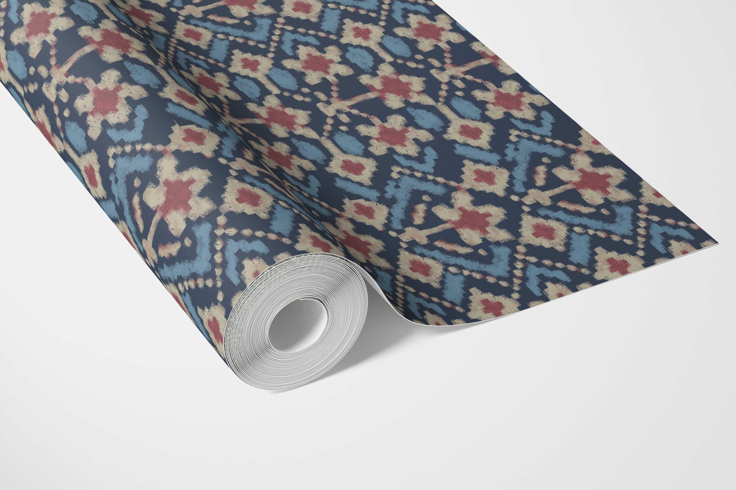 Modern Botanical Floral Bathroom Wallpaper (Navy Blue/ Pink/ Beige)