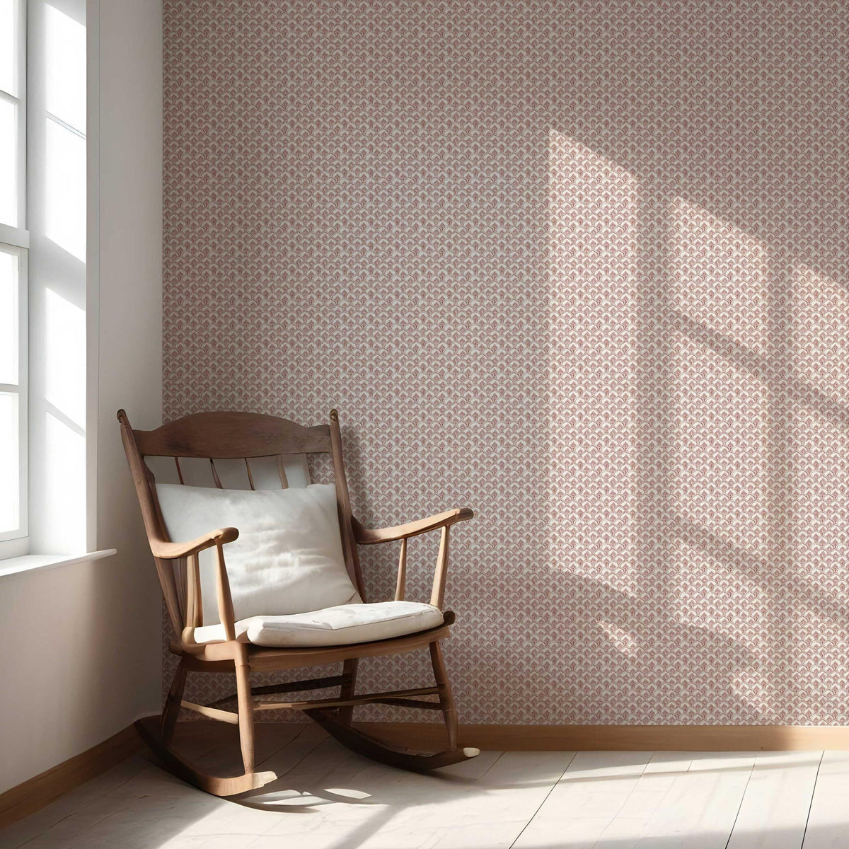 Small-Scale Floral Lattice Nursery Wallpaper Sample (Red/ Pink/ White)