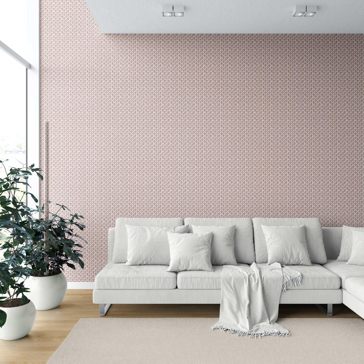 Small-Scale Floral Lattice Shower Toilet Wallpaper Sample (Red/ Pink/ White)