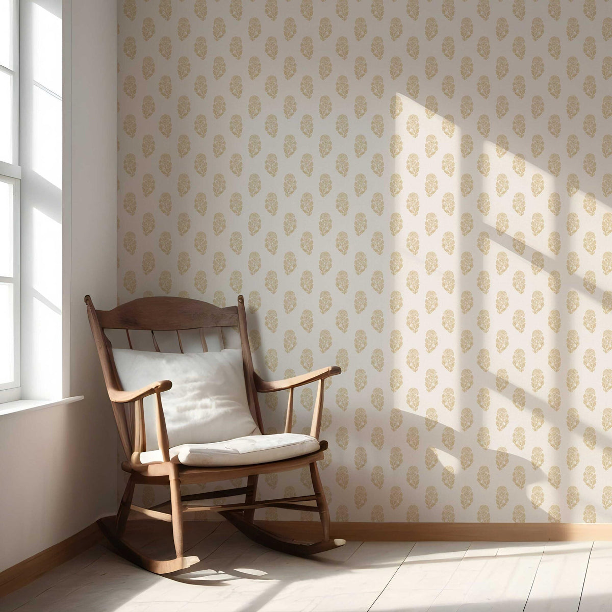 Botanical/ Floral Block Print Nursery Wallpaper (Yellow/ Cream)