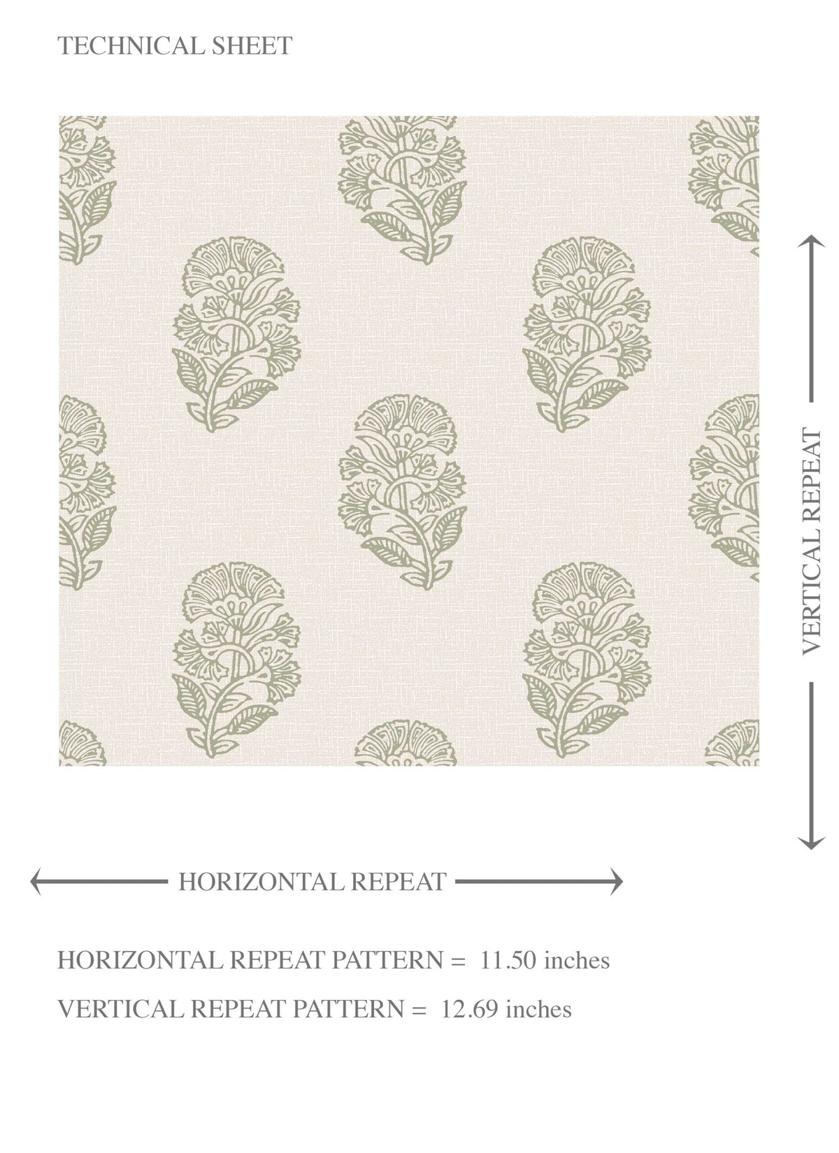 Botanical/ Floral Block Print Kids Room Wallpaper (Olive Green/ Cream)