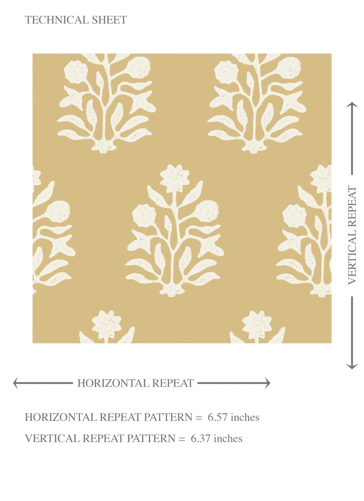 Vintage-Inspired Botanical Floral Block Print Kids Room Wallpaper (Yellow/ Cream)