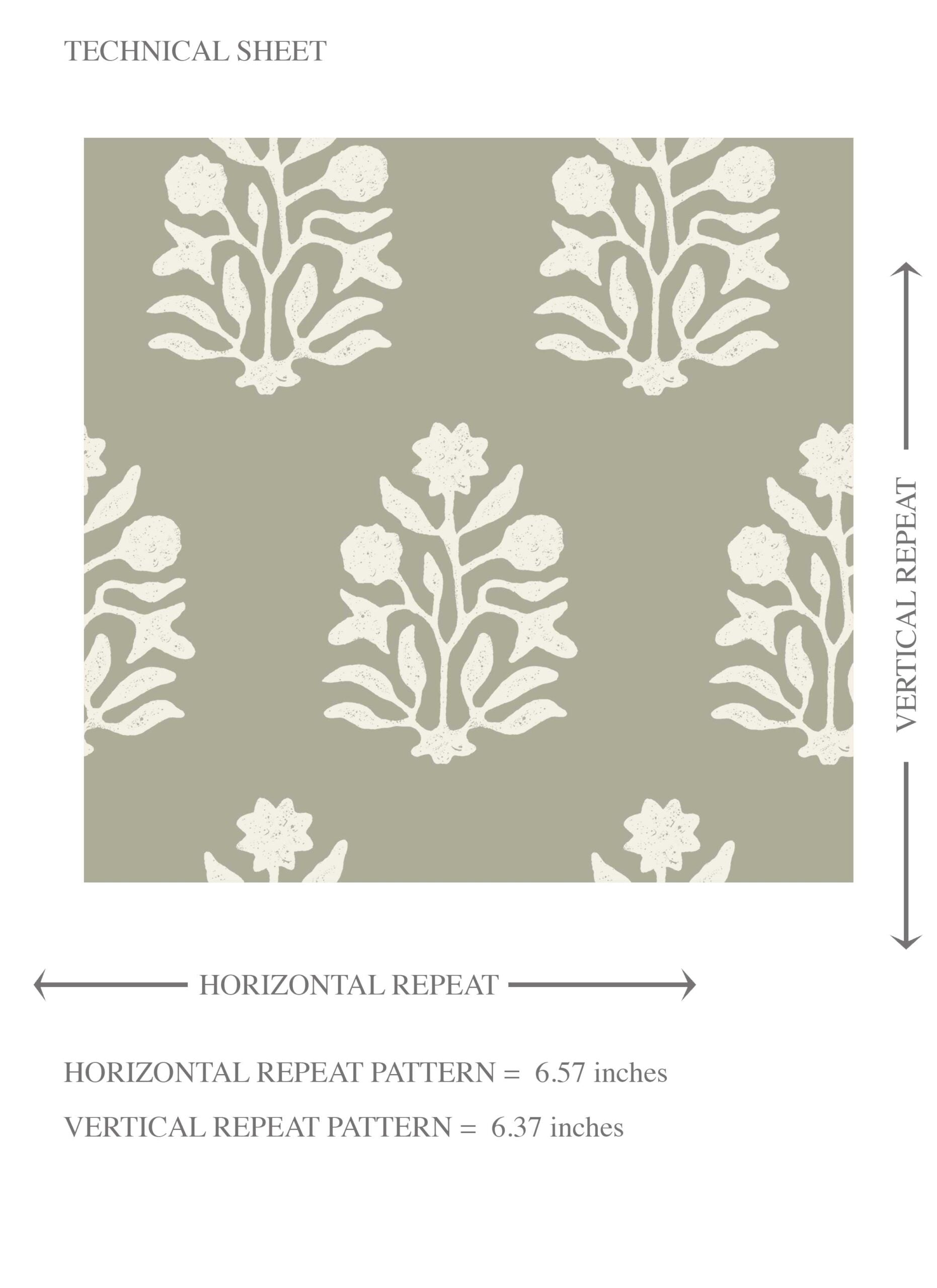 Vintage-Inspired Botanical Floral Block Print Kids Room Wallpaper (Khaki Green/ Cream)