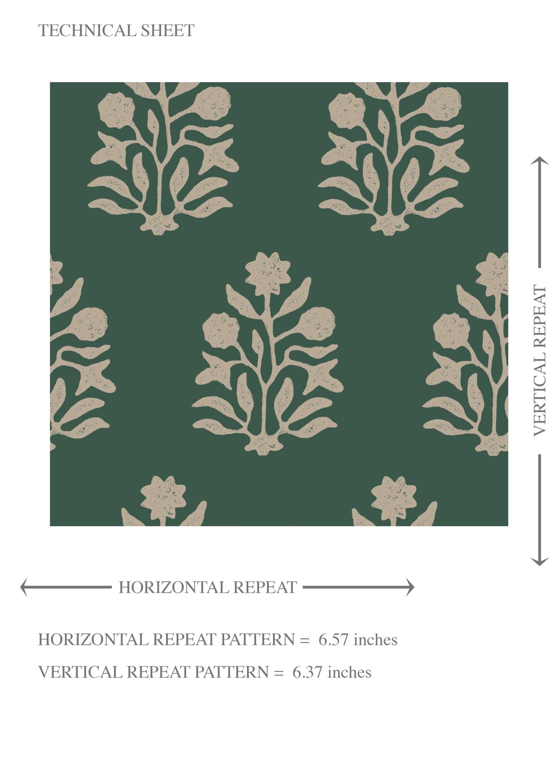 Vintage-Inspired Botanical Floral Block Print Kids Room Wallpaper Sample (Green/ Beige)