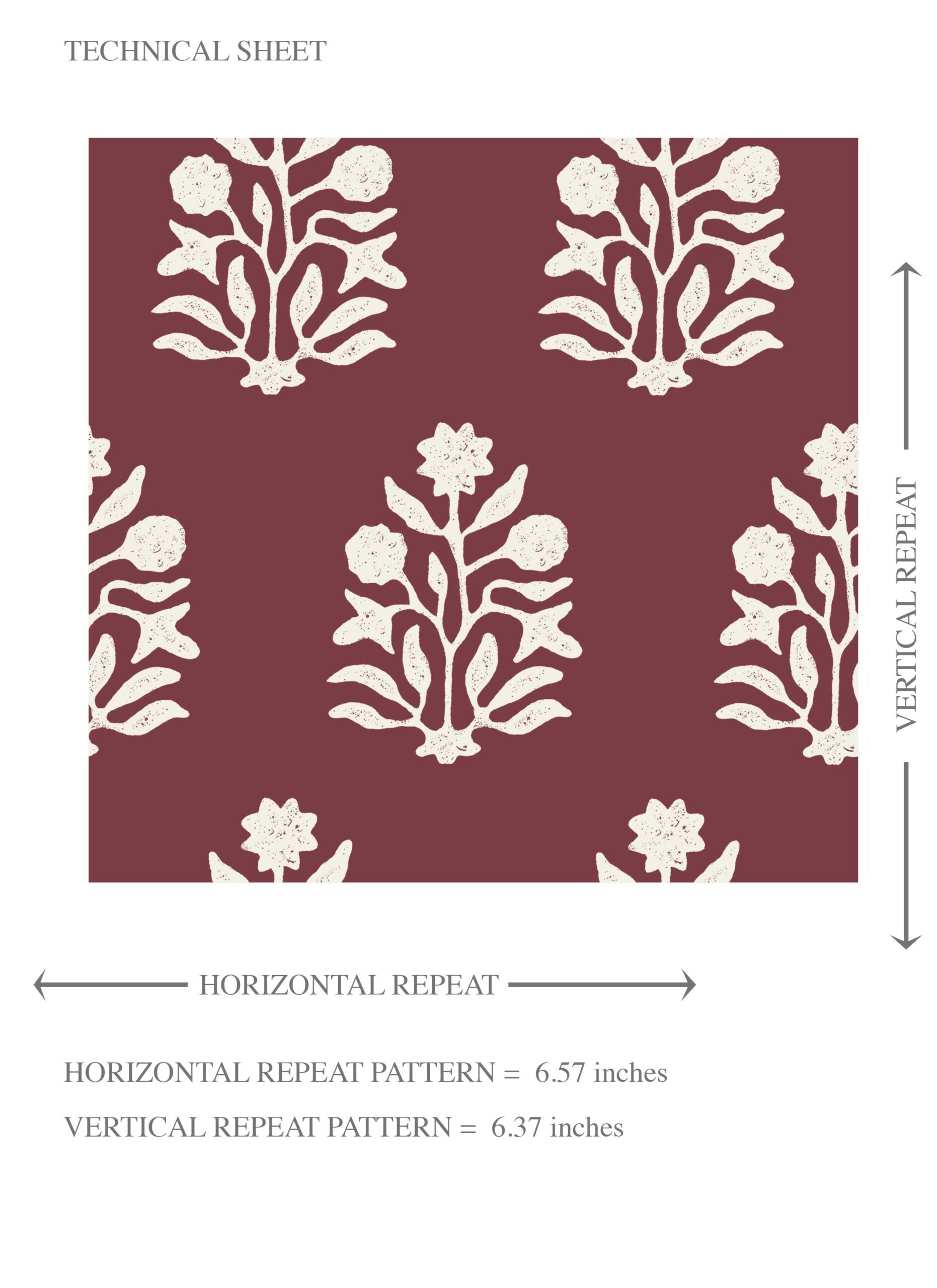 Vintage-Inspired Botanical Floral Block Print Kids Room Wallpaper Sample (Red/ White)