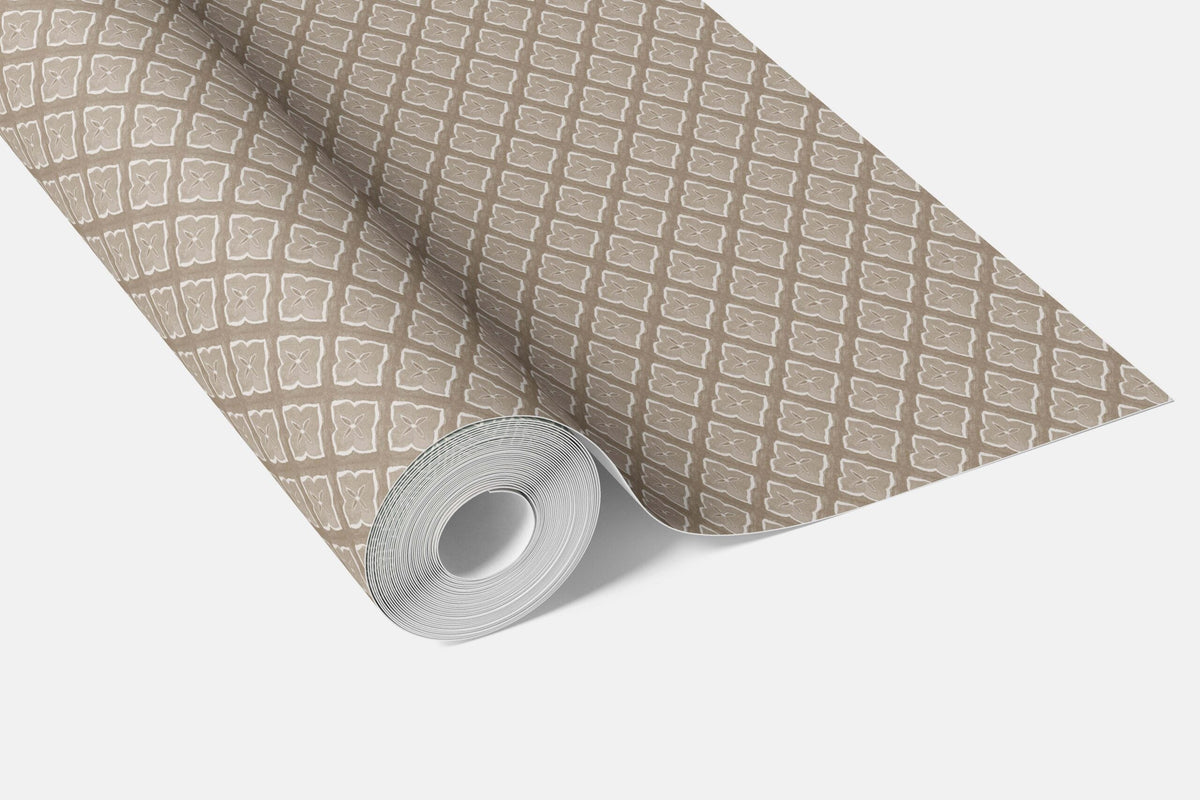 Small Floral Geometric Lattice Kitchen Wallpaper Sample (Beige/ Brown/ Taupe)