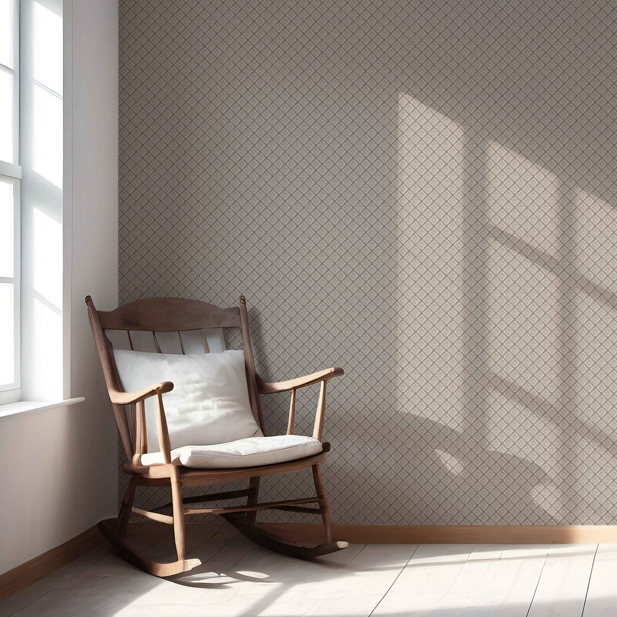 Small Floral Geometric Lattice Nursery Wallpaper Sample (Beige/ Brown/ Taupe)