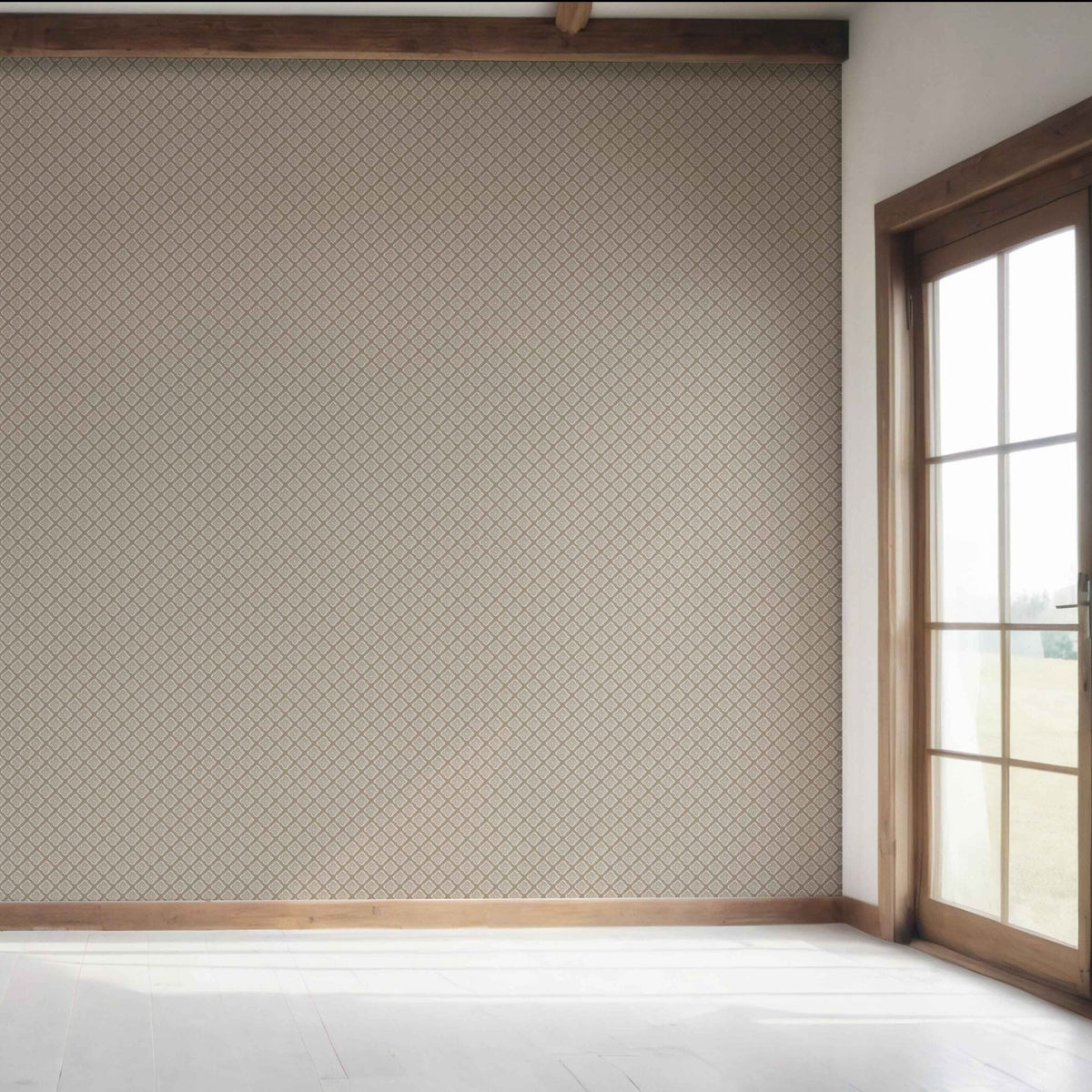 Small Floral Geometric Lattice Bedroom Wallpaper Sample (Beige/ Brown/ Taupe)