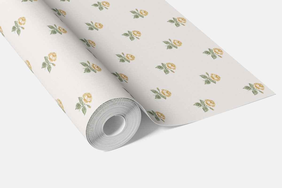 Vintage-Inspired Floral Block Print Kitchen Wallpaper (Yellow/ Green/ White)
