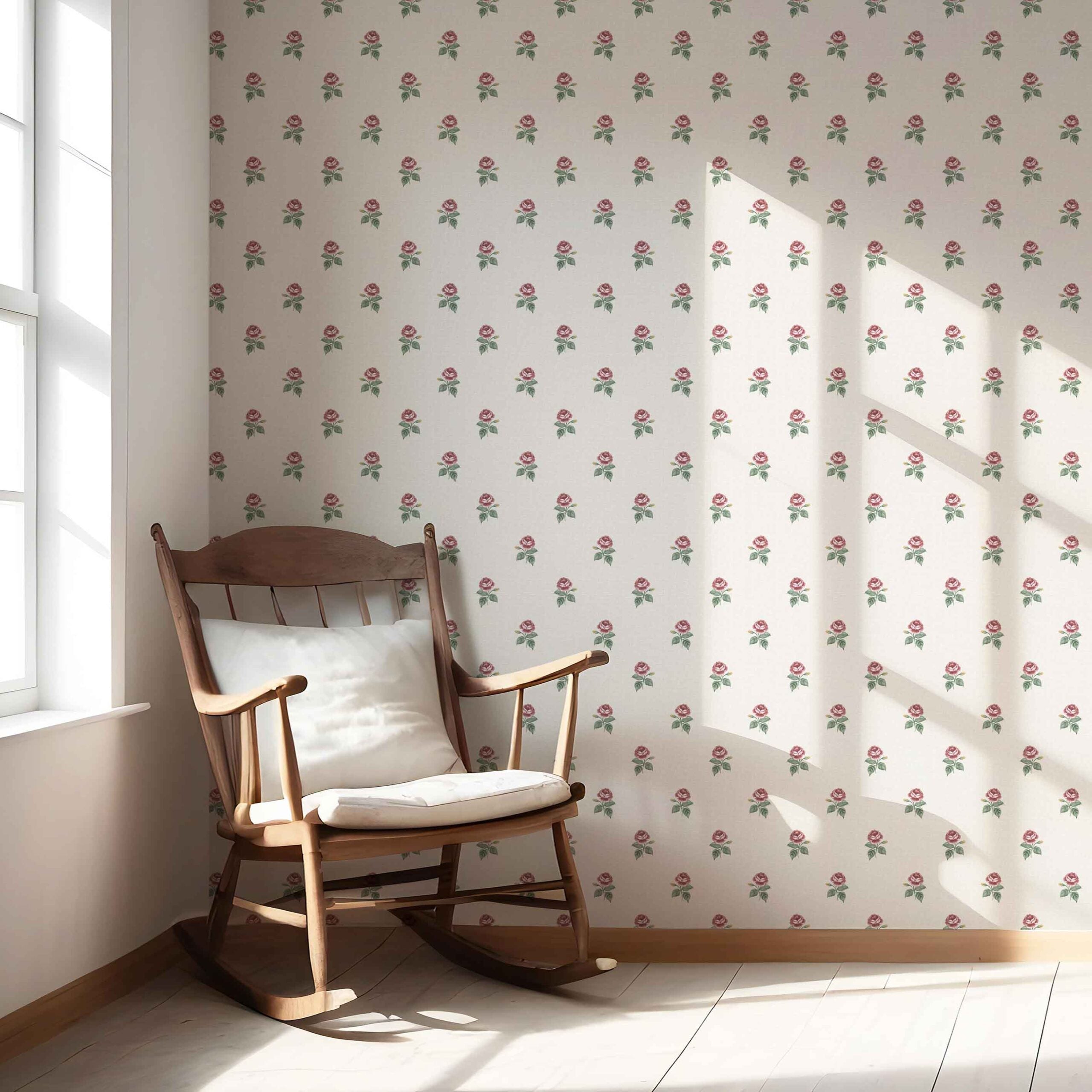 Vintage-Inspired Floral Block Print Nursery Wallpaper Sample (Red-Pink/ Green/ White)