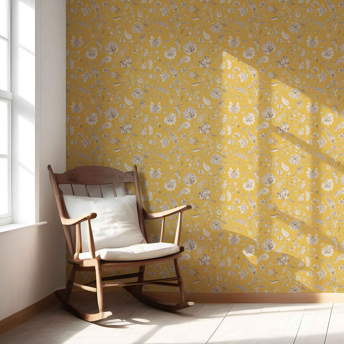 Floral Botanical Patterned Nursery Wallpaper Sample (Yellow/ Beige)