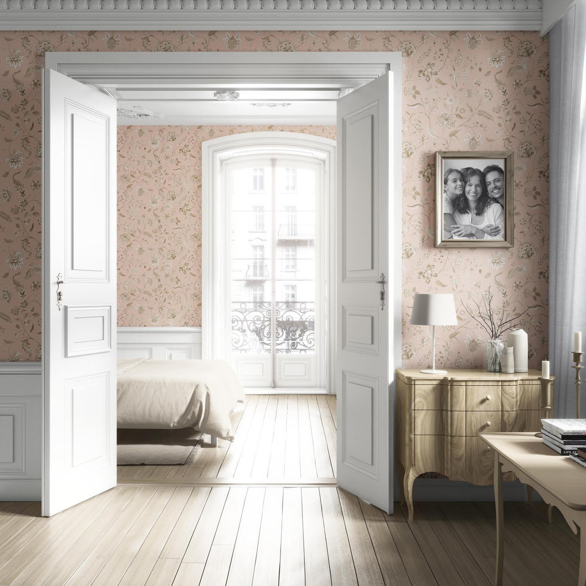 Floral Botanical Patterned Living Room Wallpaper Sample (Sandy Pink/ Beige)