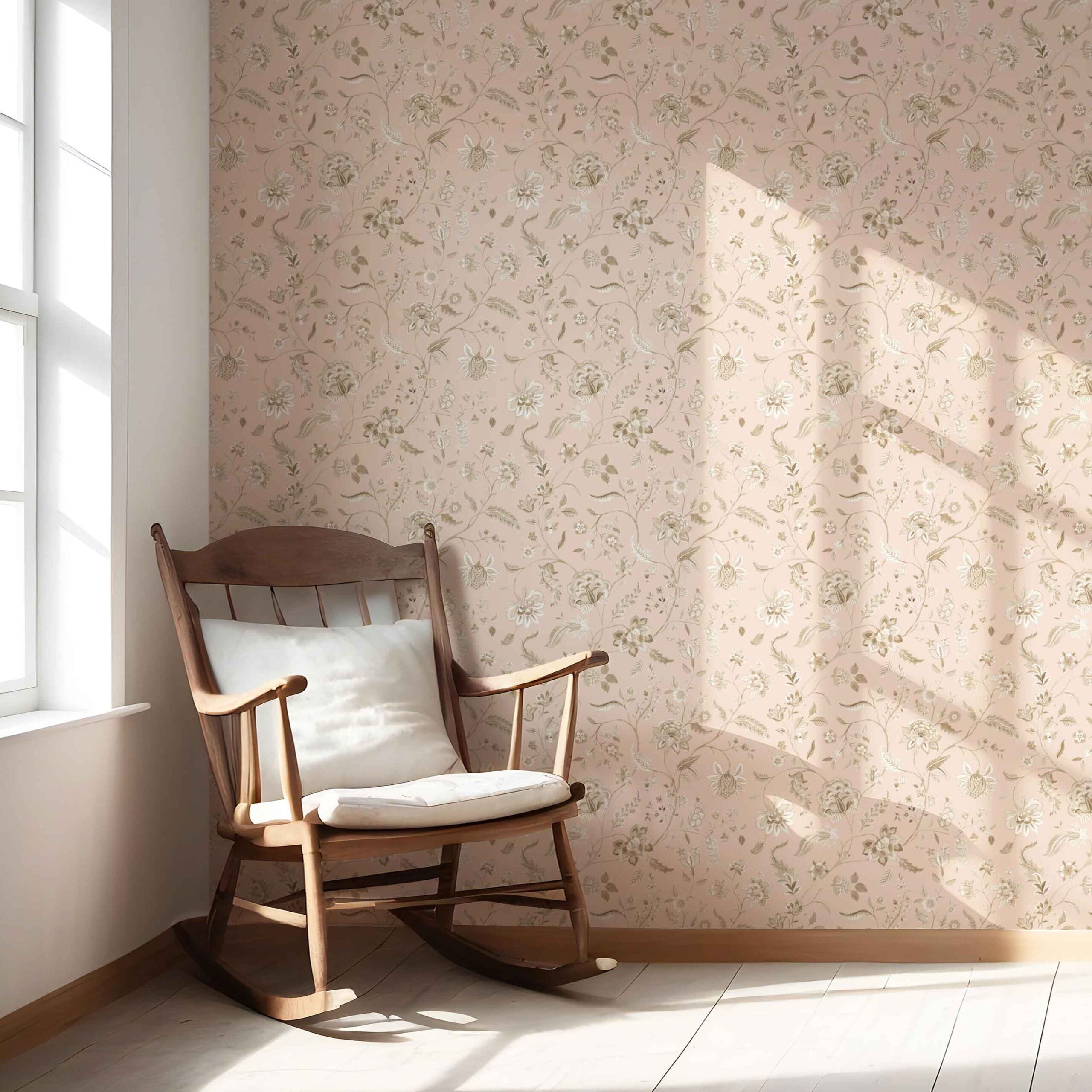 Floral Botanical Patterned Nursery Wallpaper Sample (Sandy Pink/ Beige)